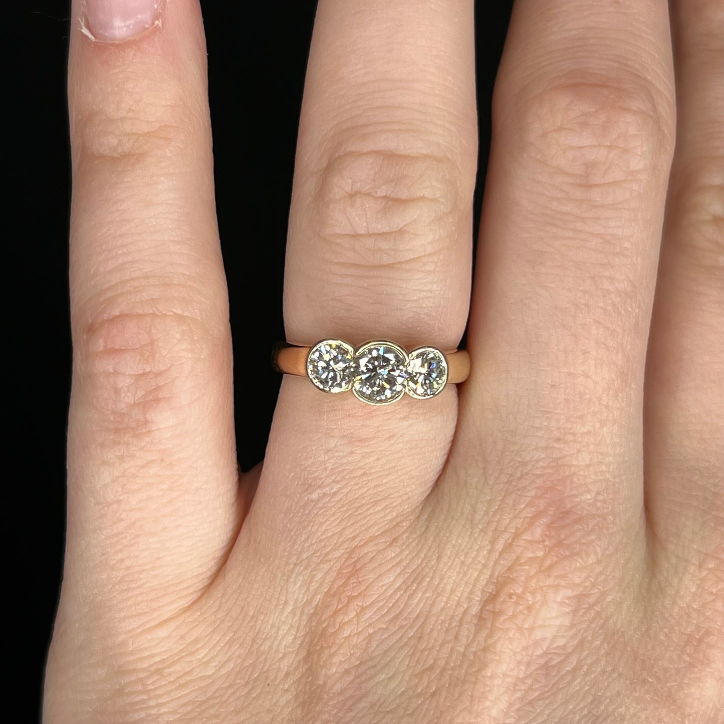 1.30 Three Stone Bezel Diamond Engagement Ring in 14k