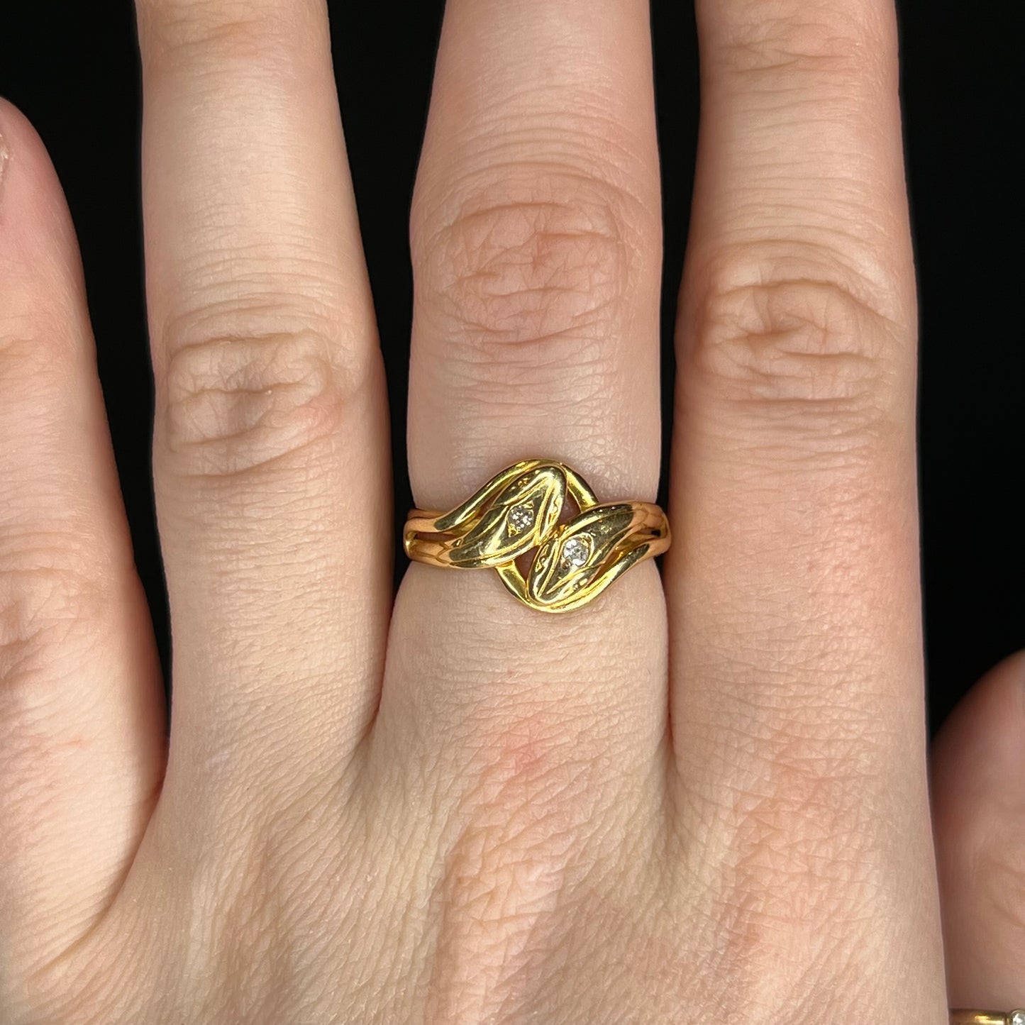 Victorian Right Hand Snake Ring with Diamonds in 18K Yellow Gold