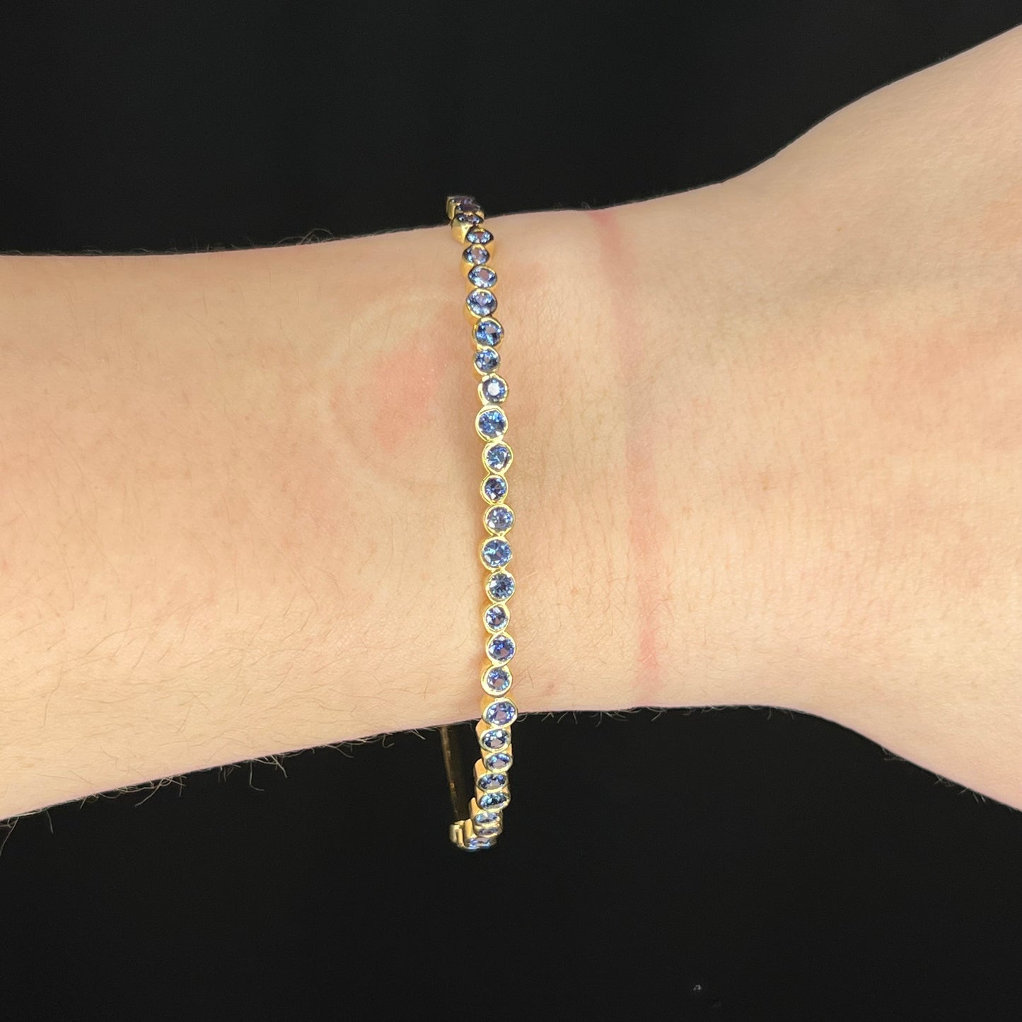 3.58 Round Cut Sapphire Bangle Bracelet in 18K Yellow Gold