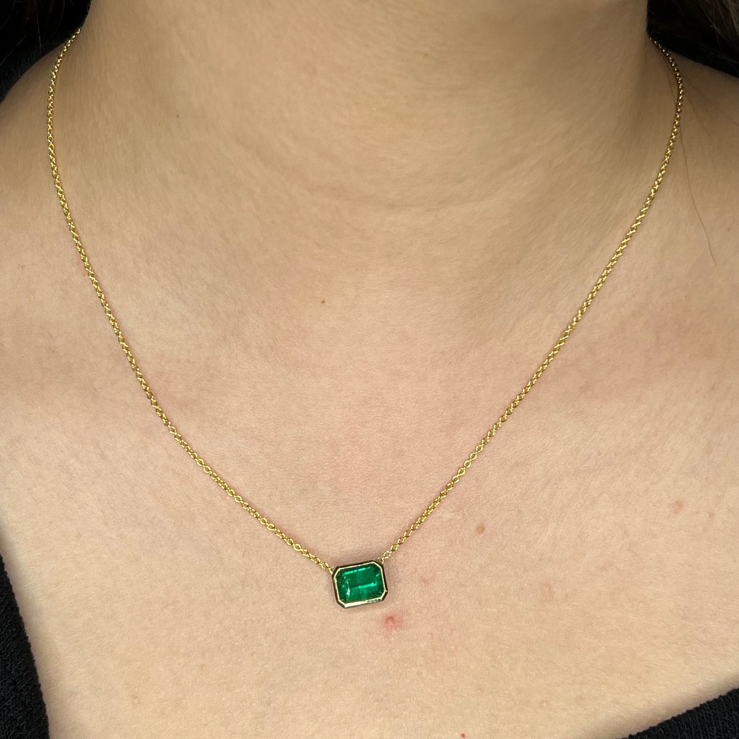 2.03 Emerald Cut Emerald Pendant in 18k Yellow Gold
