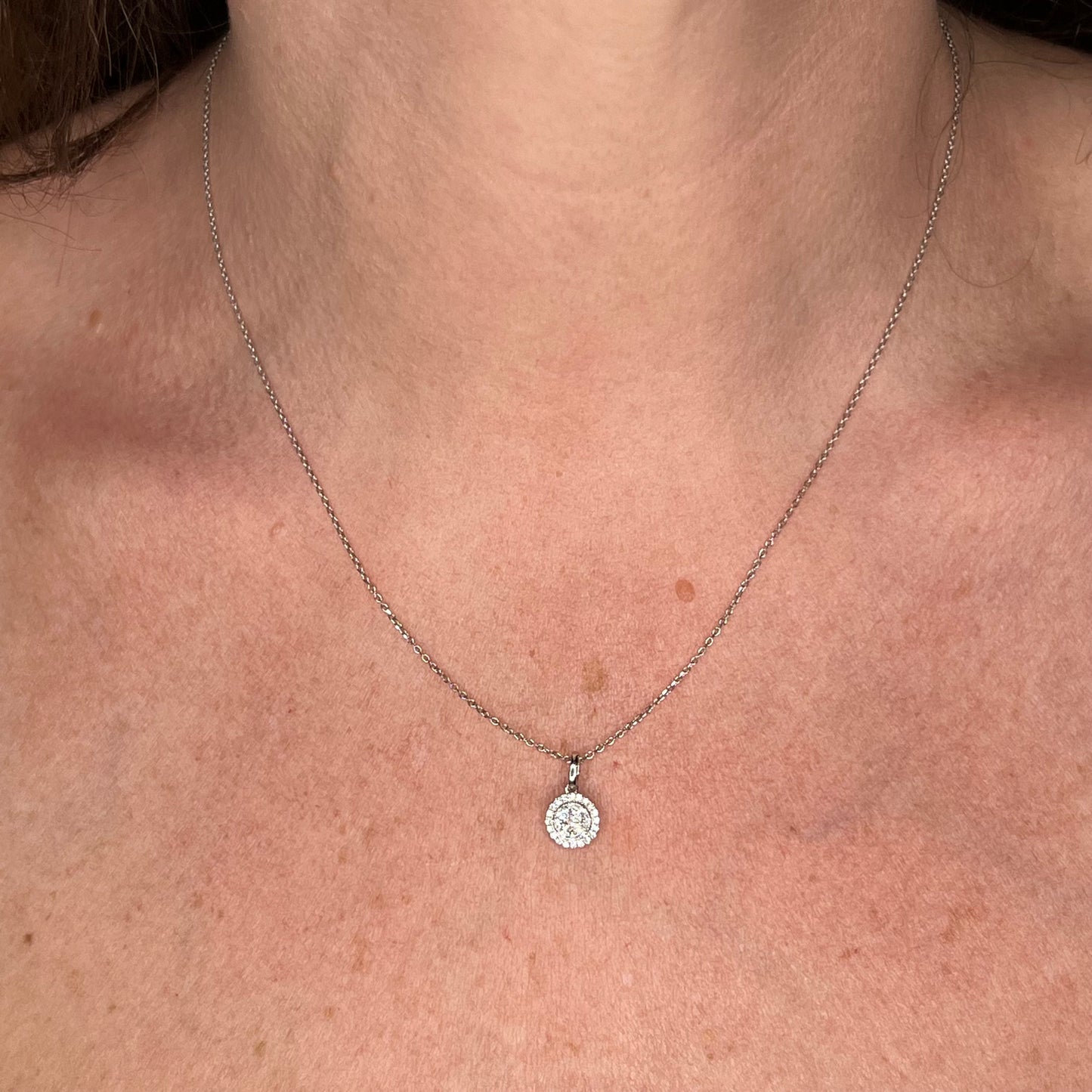 .26 Round Pave Diamond Pendant Necklace in 14k White Gold