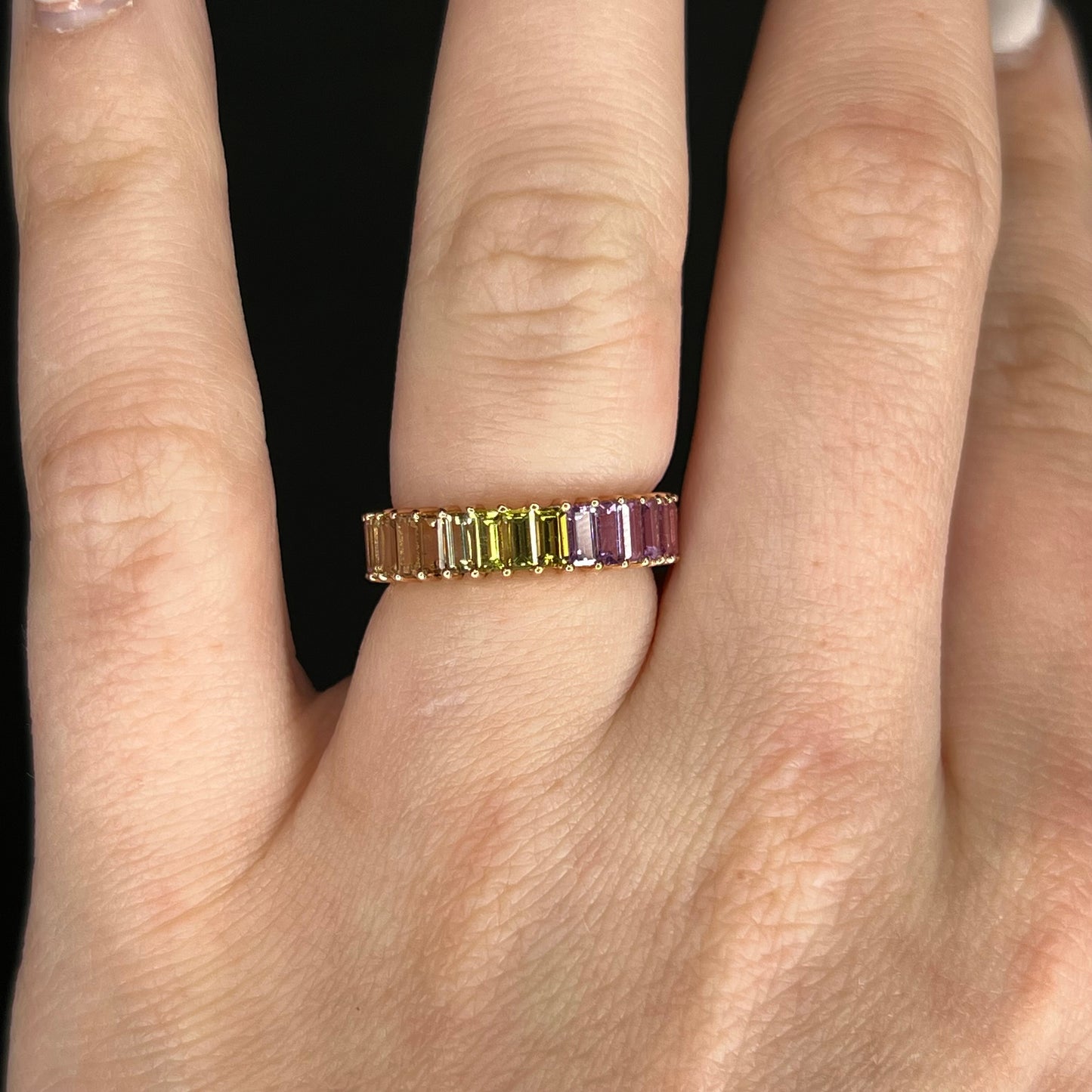 4.80 Emerald Cut Sapphire Eternity Band in 14k Rose Gold