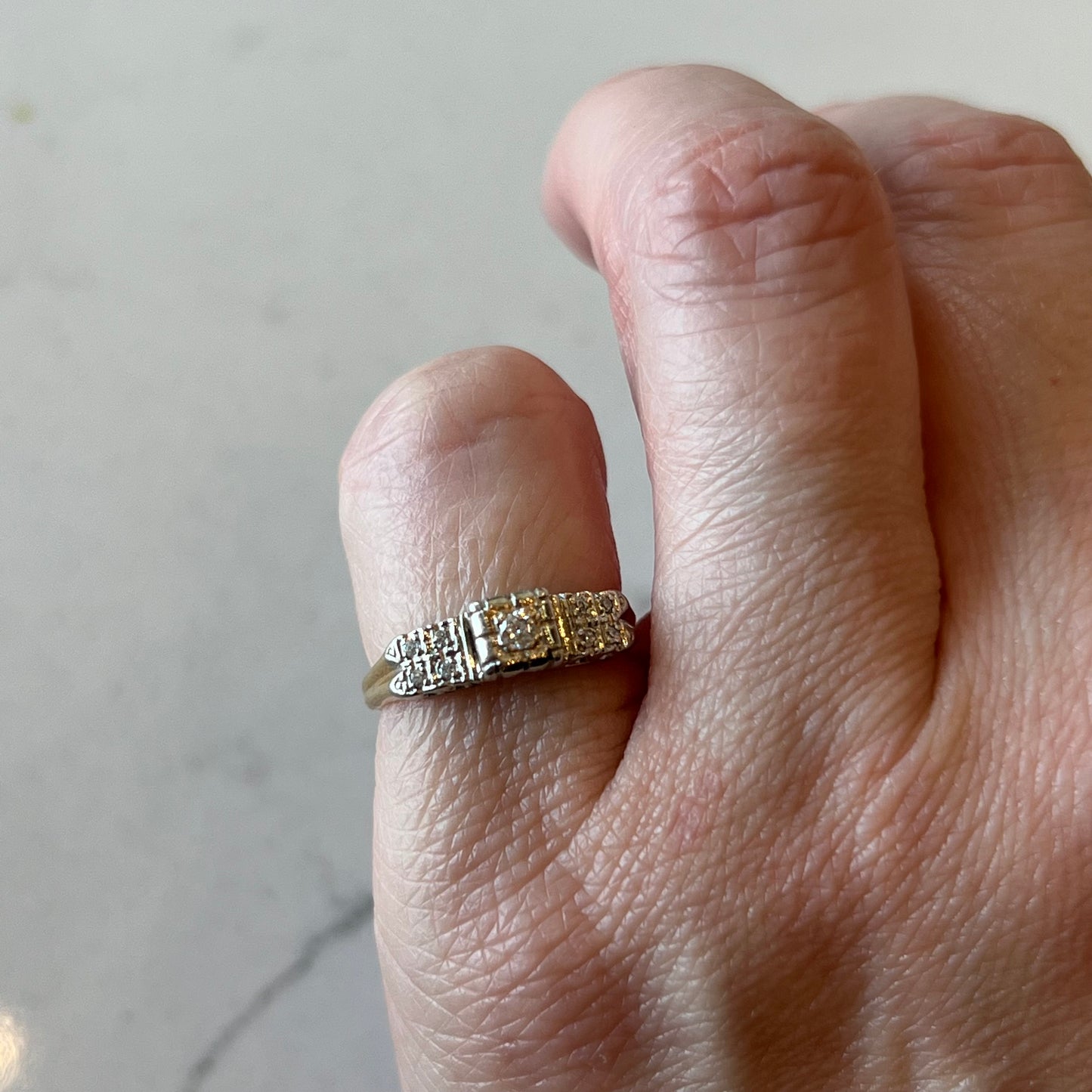 1940's Diamond Retro Engagement Ring in 14k Yellow Gold