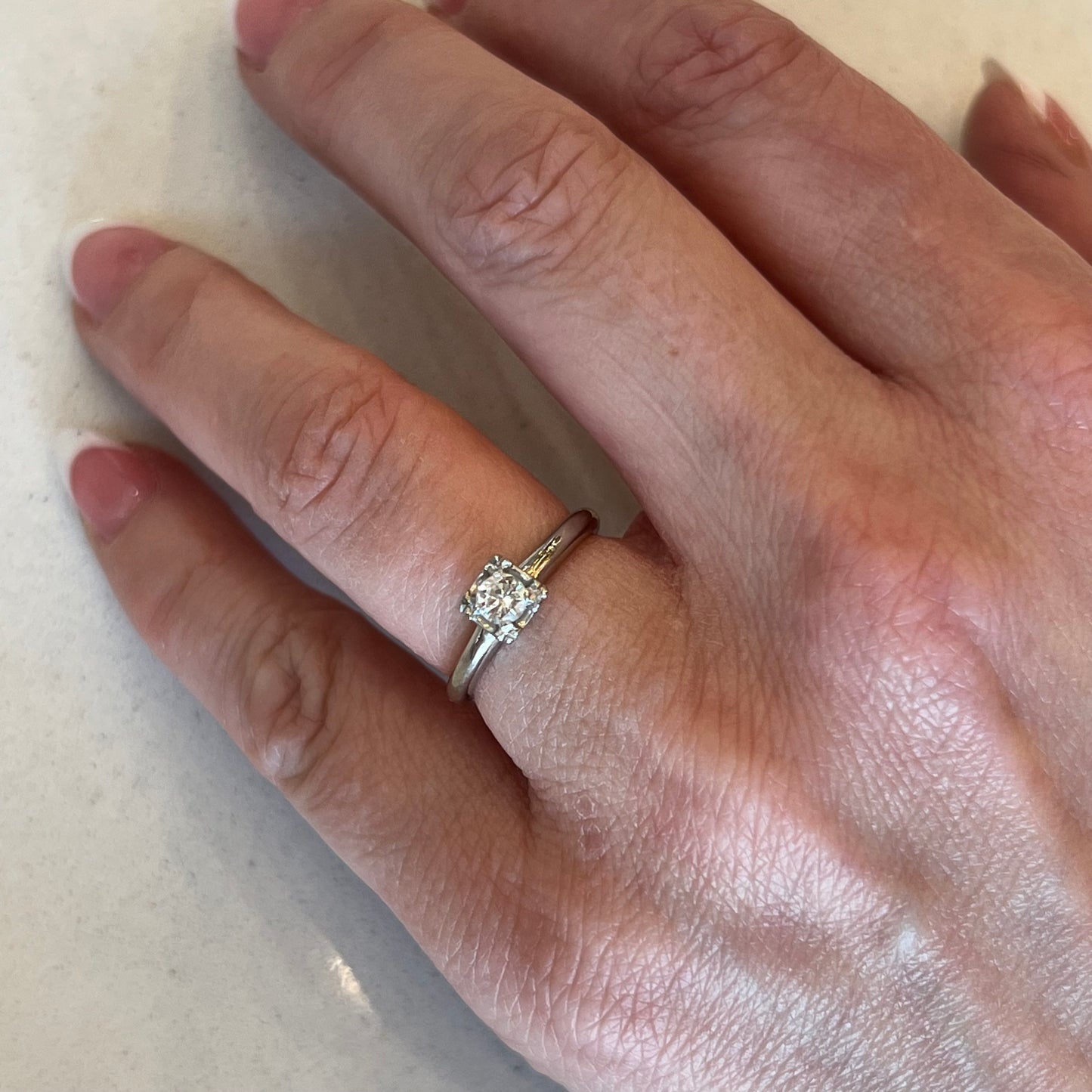 Vintage Engagement Ring Mid-Century .20 Round Brilliant Cut Diamond in 14K White Gold