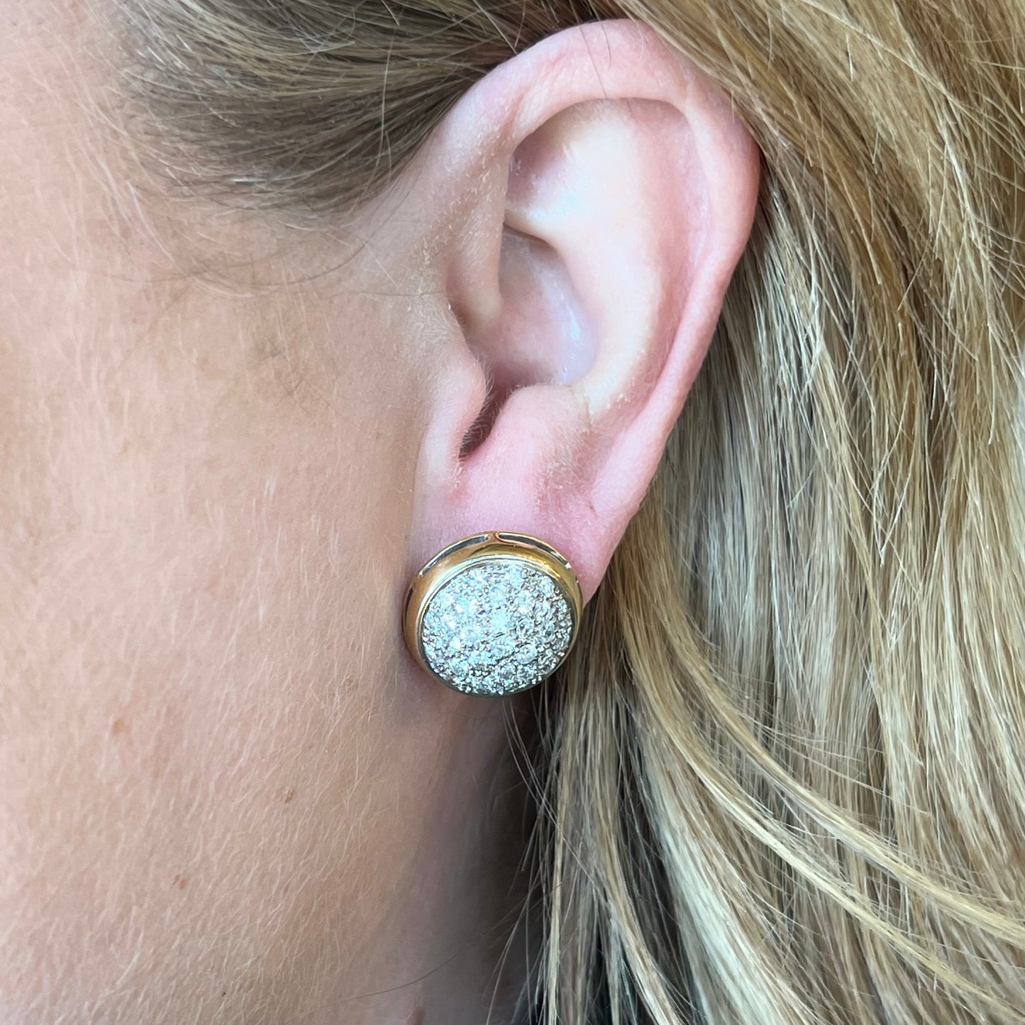 2.00 Pave Cluster Diamond Earrings 14K Yellow and White Gold