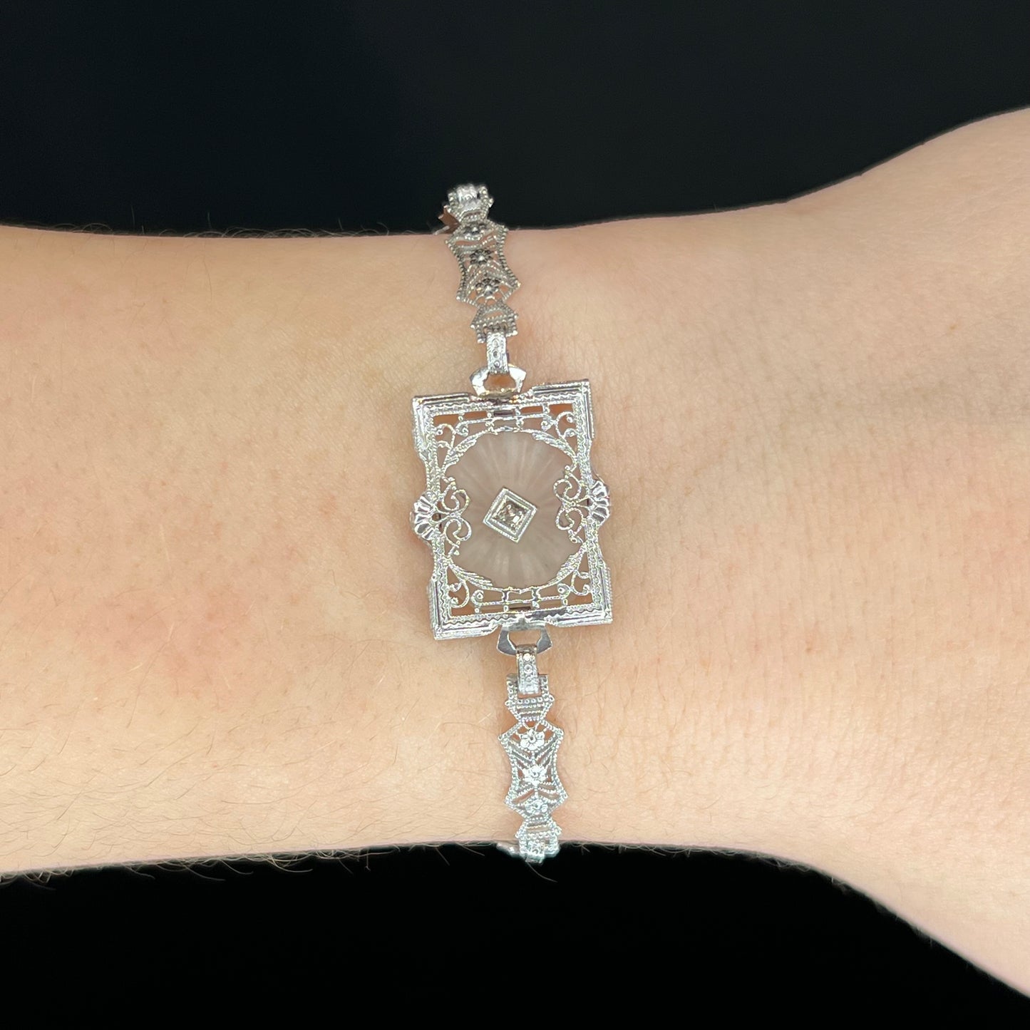 Antique Filigree Diamond Bracelet in 14k White Gold