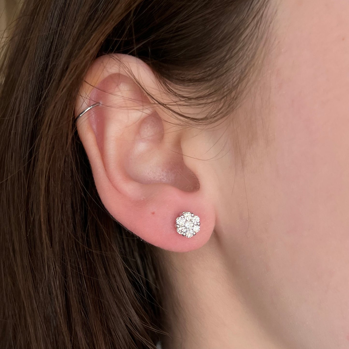 .76 Diamond Cluster Pave Earring Studs in 18k White Gold