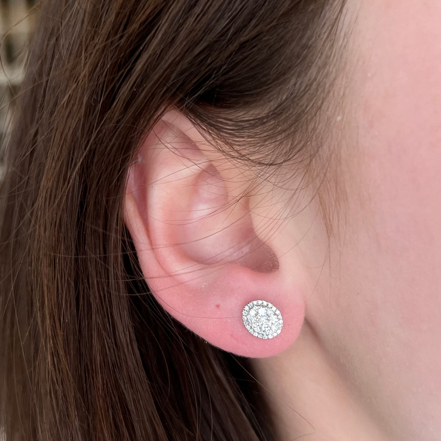 Pave Cluster Diamond Disk Earrings 14K White Gold