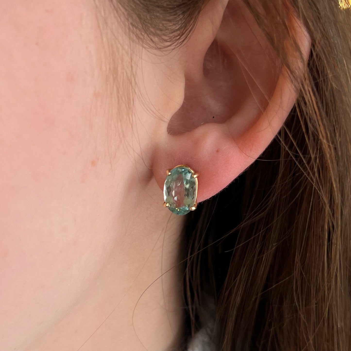 Brazilian Blue Tourmaline Earrings in 14k Yellow Gold
