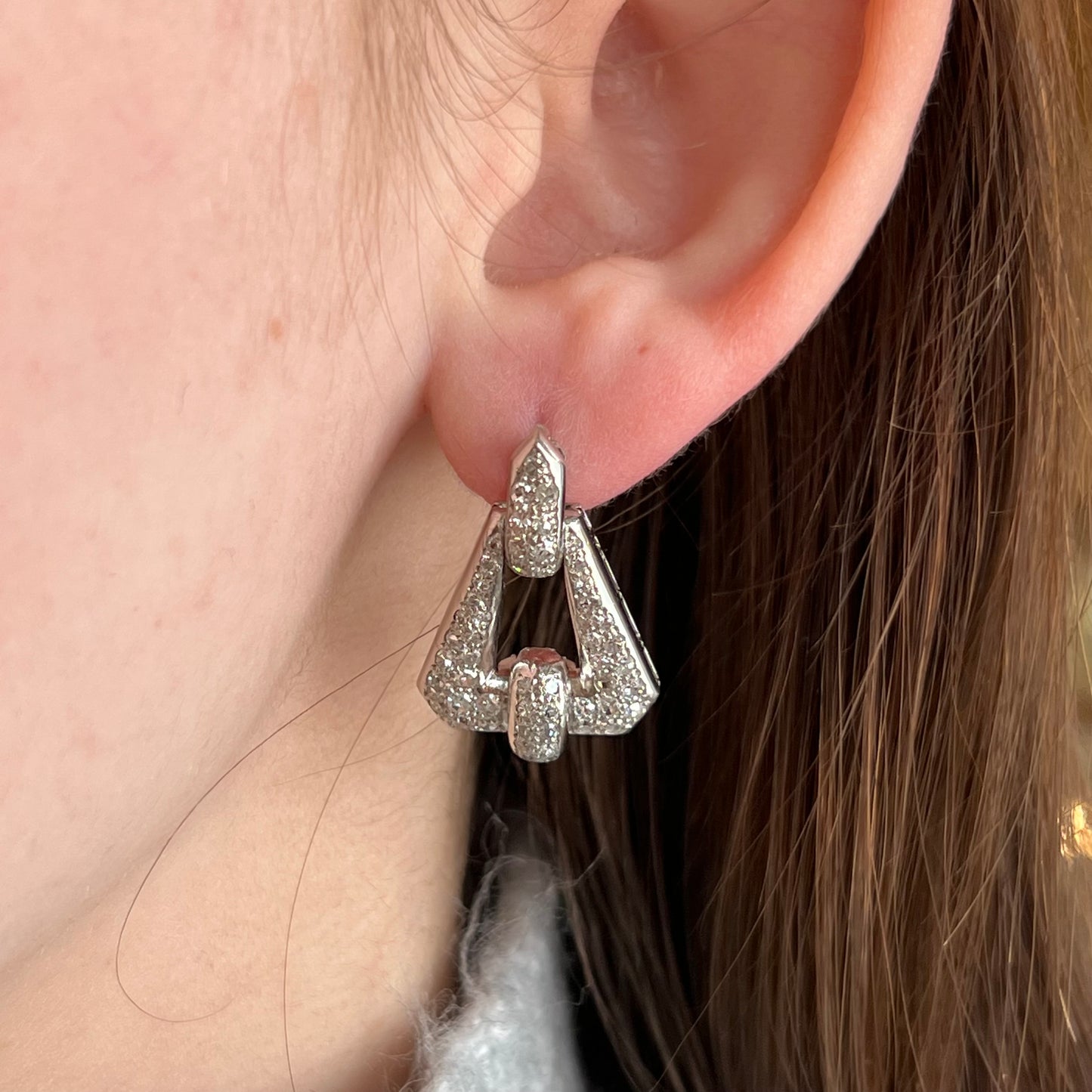 Art Deco Pave Diamond Drop Earrings in Platinum