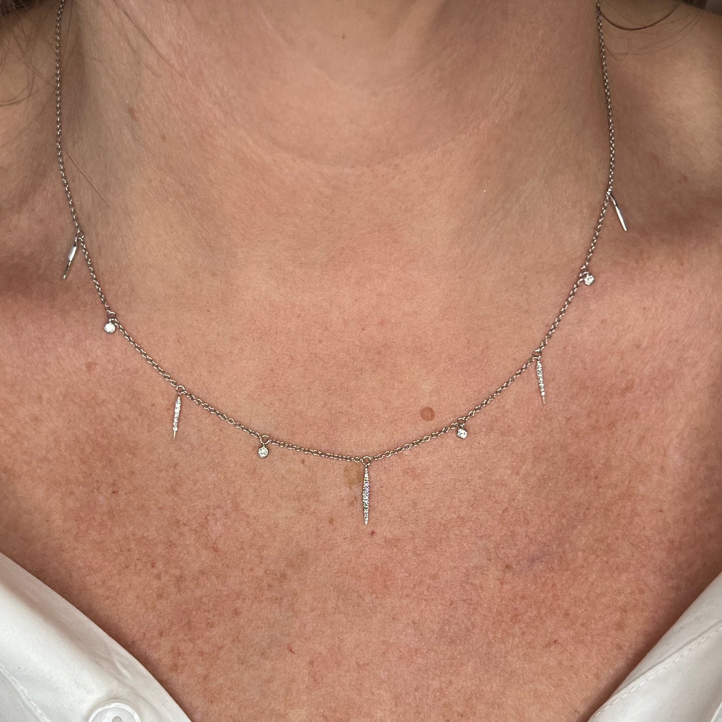 Bezel & Pave Diamond Necklace in 18K White Gold