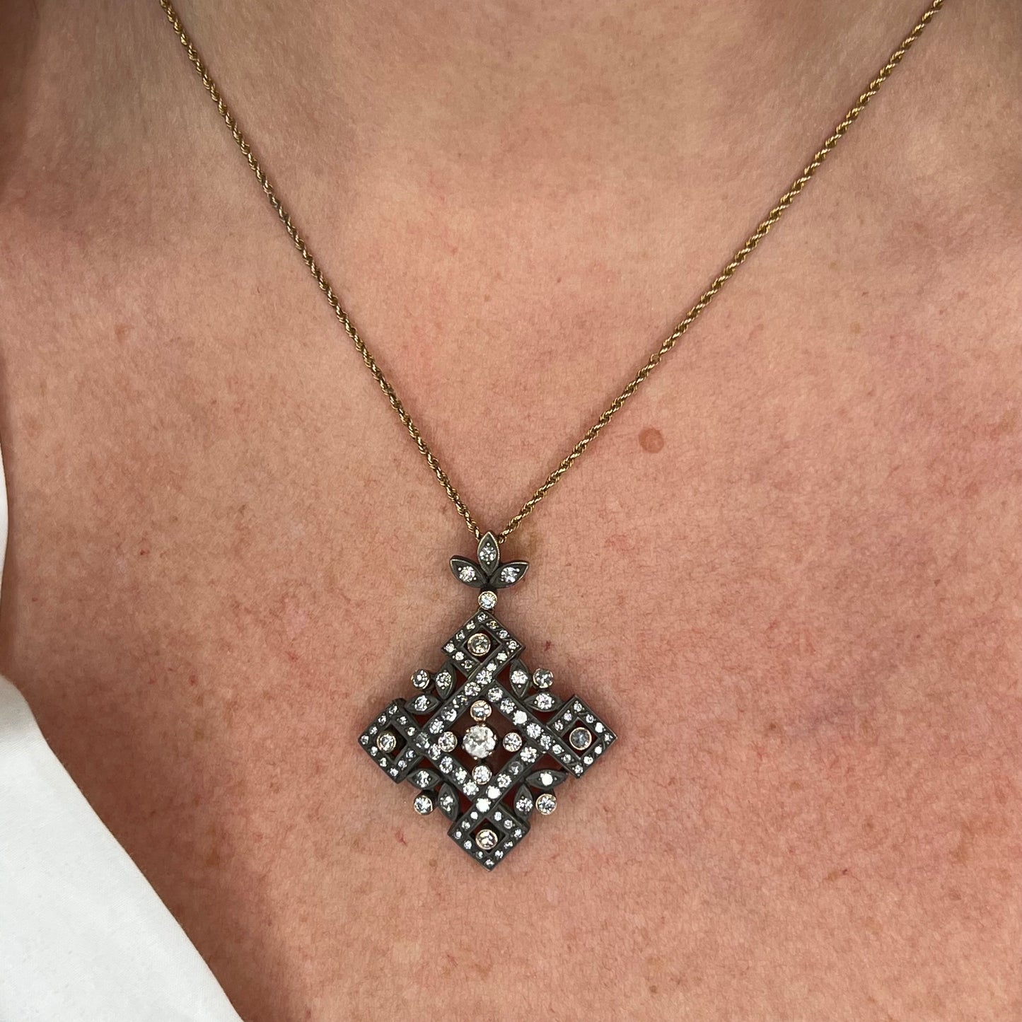 1.50 Carat Diamond Pendant in Yellow Gold & Sterling Silver