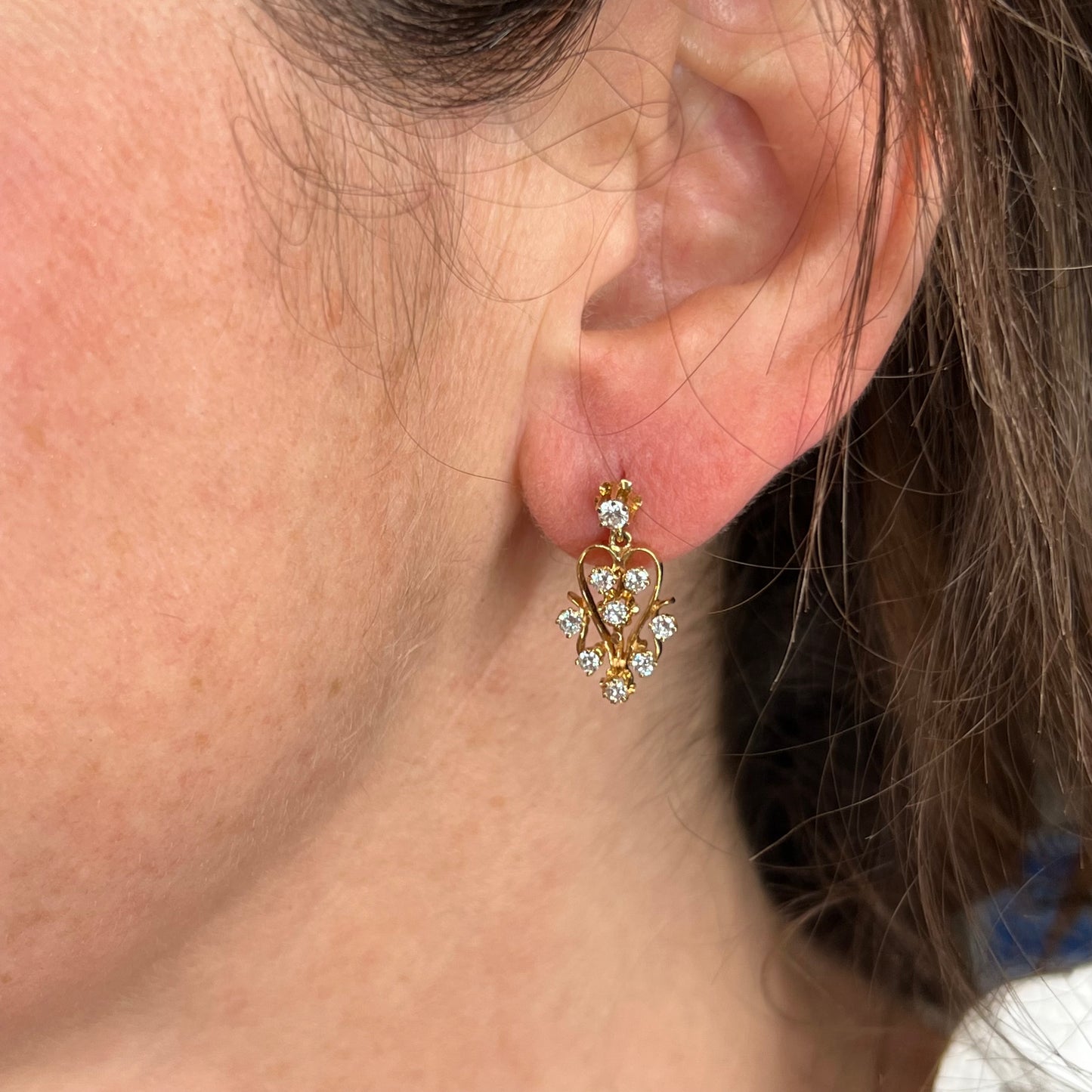 Ornate Diamond Drop Earrings in 14K Yellow Gold