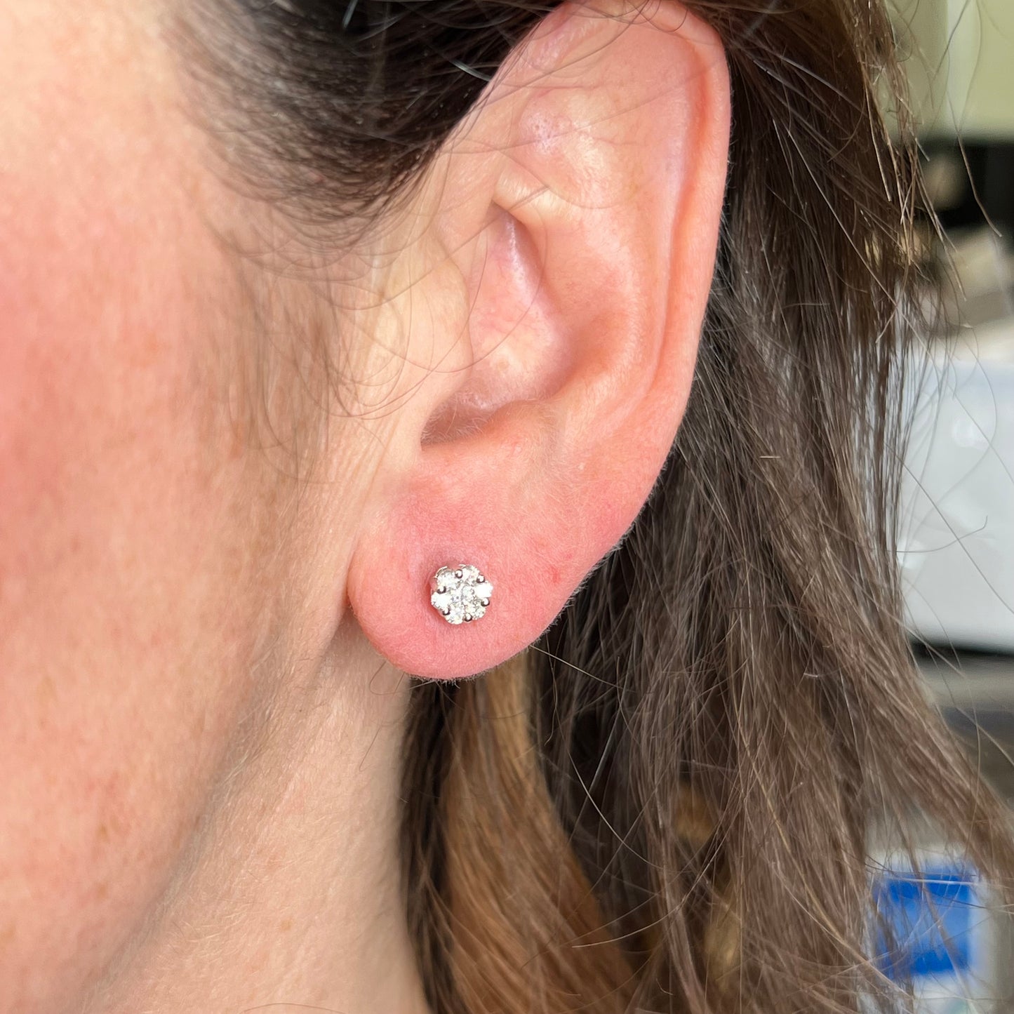 .49 Diamond Cluster Earrings in 14k White Gold