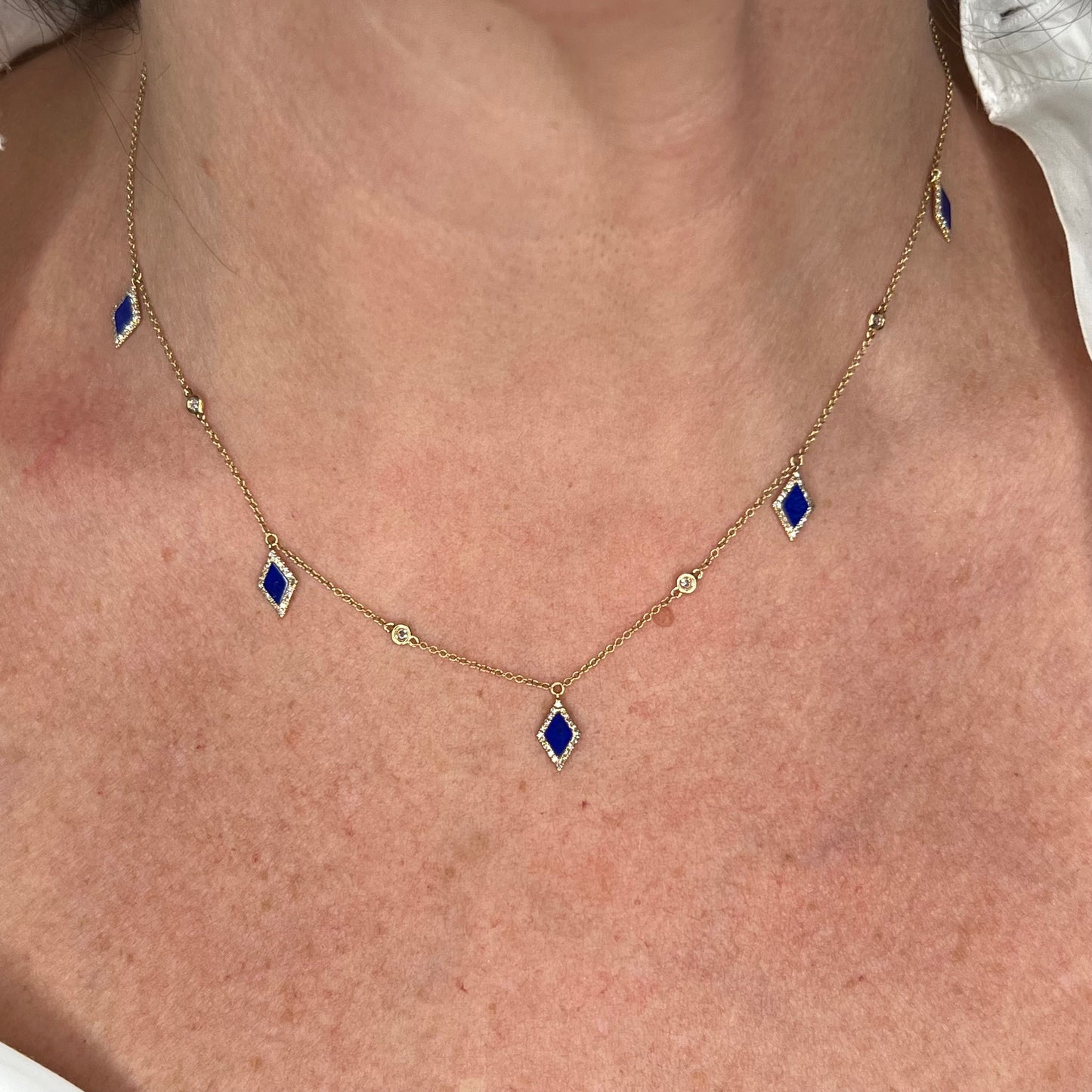 Lapis Lazuli & Diamond Necklace in 14k Yellow Gold