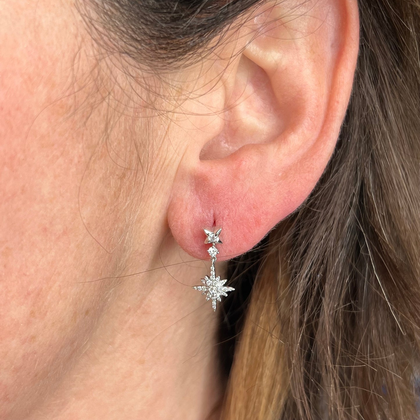 Dangle Drop Earrings Modern .31 Round Brilliant Cut Diamonds in 18k White Gold