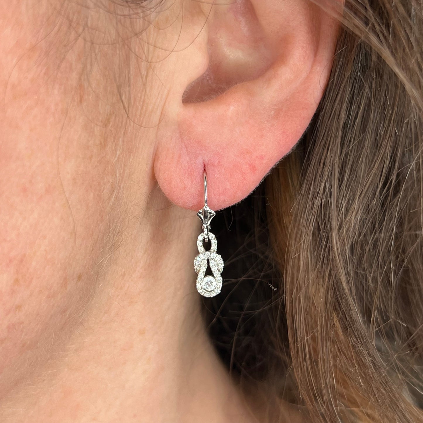 Pave Diamond Knot Earrings in 14k White Gold