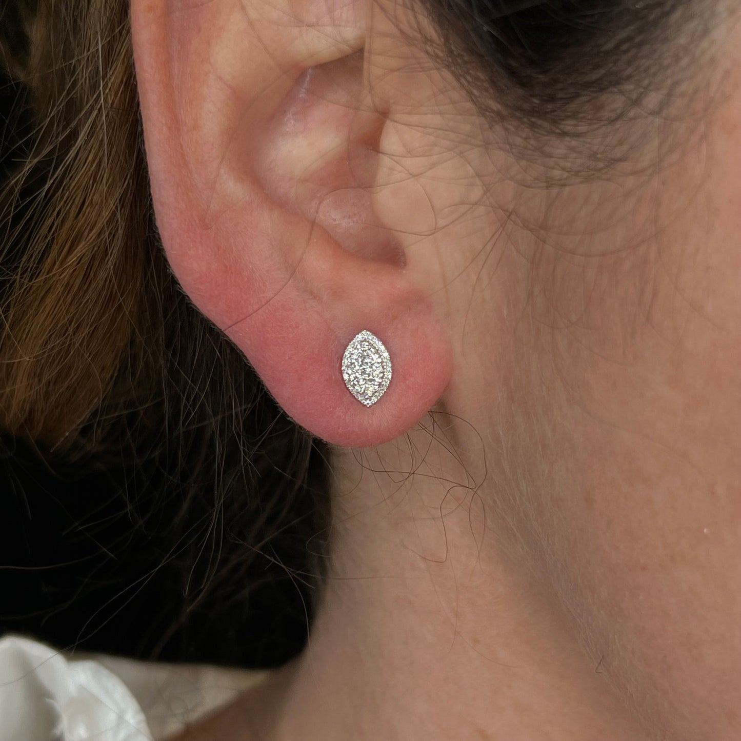 Marquis Pave Cluster Diamond Earrings 14K White Gold