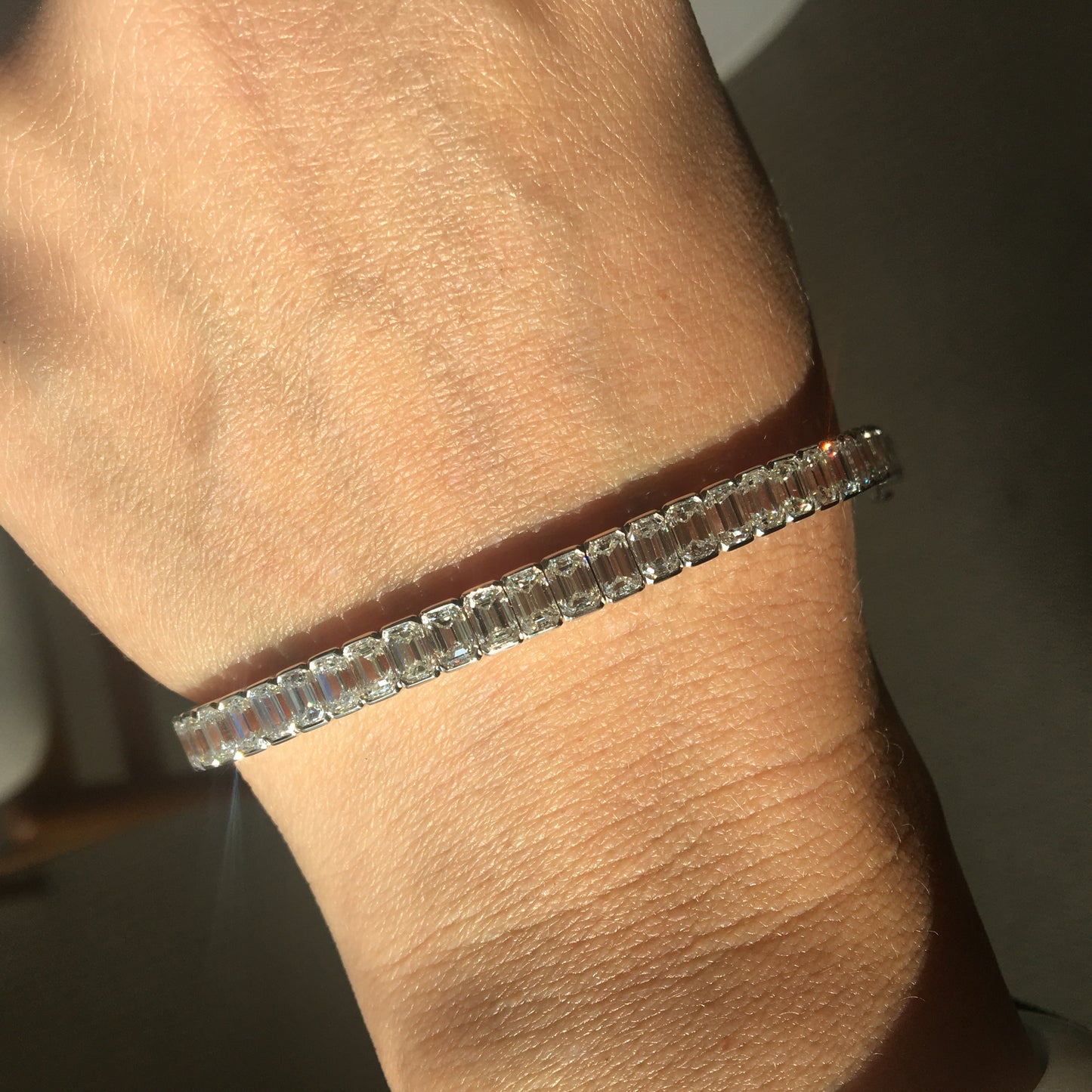 18 Carat Emerald Cut Diamond Straight Line Bracelet