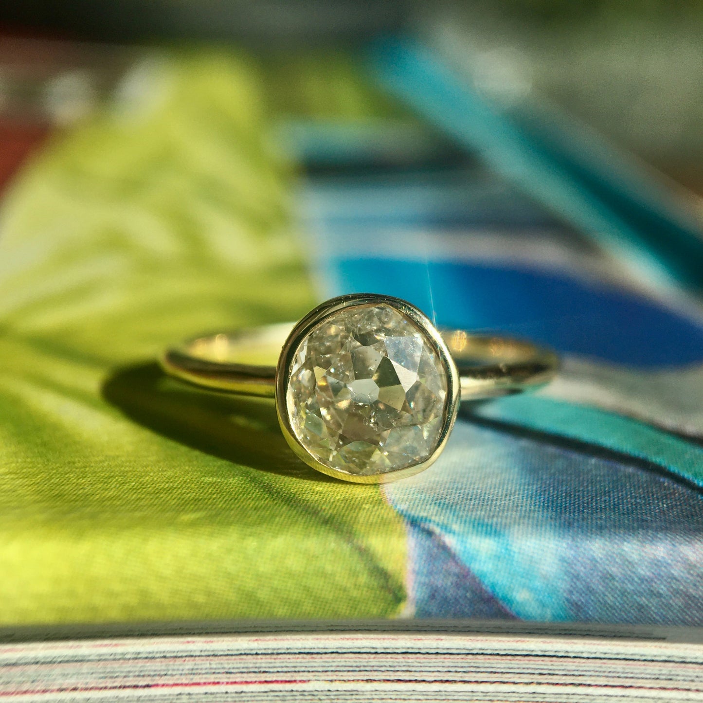 1 Carat Old Mine Cut Diamond Solitaire Yellow Gold Engagement Ring