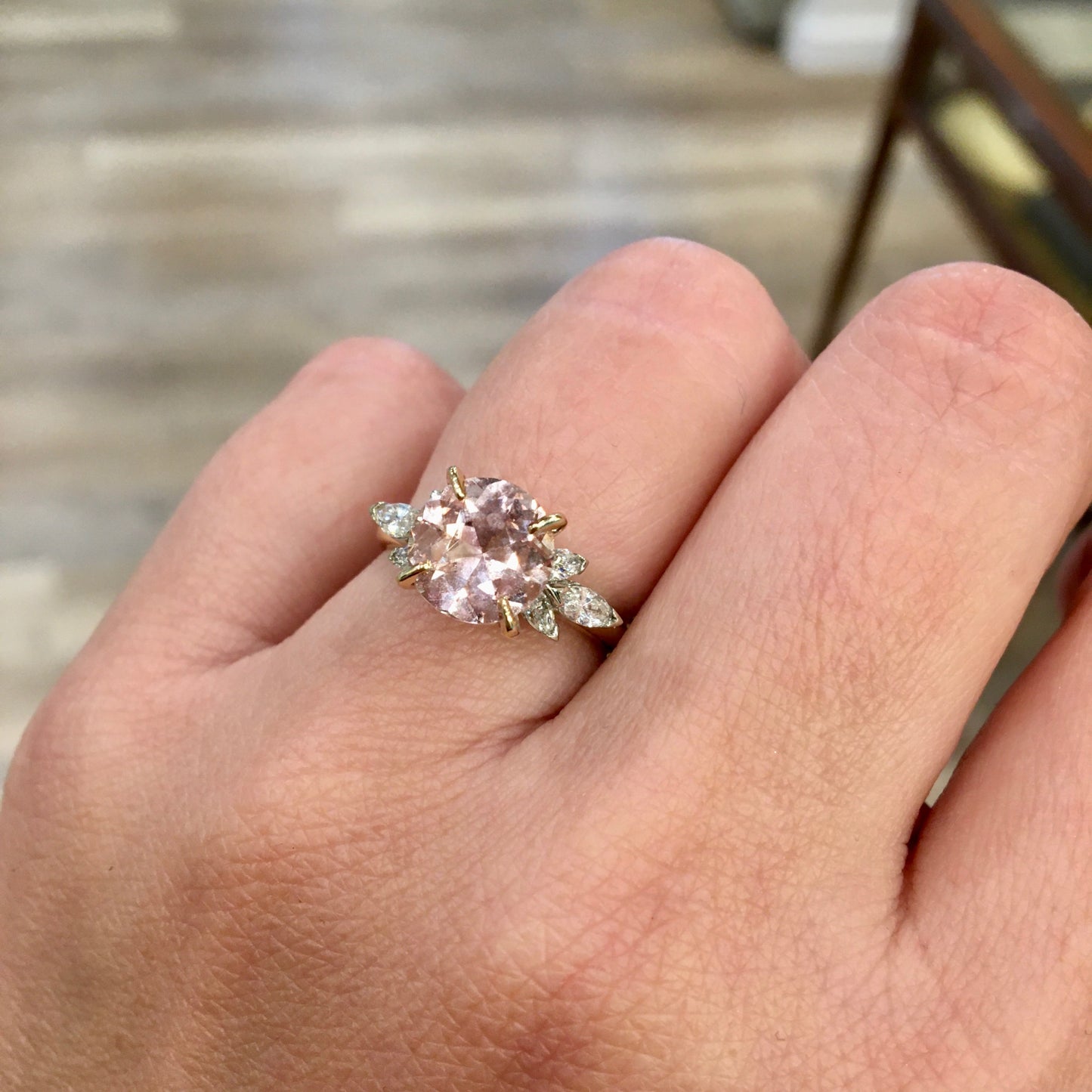 Peach Sapphire Engagement Ring w/ Diamonds in White Gold