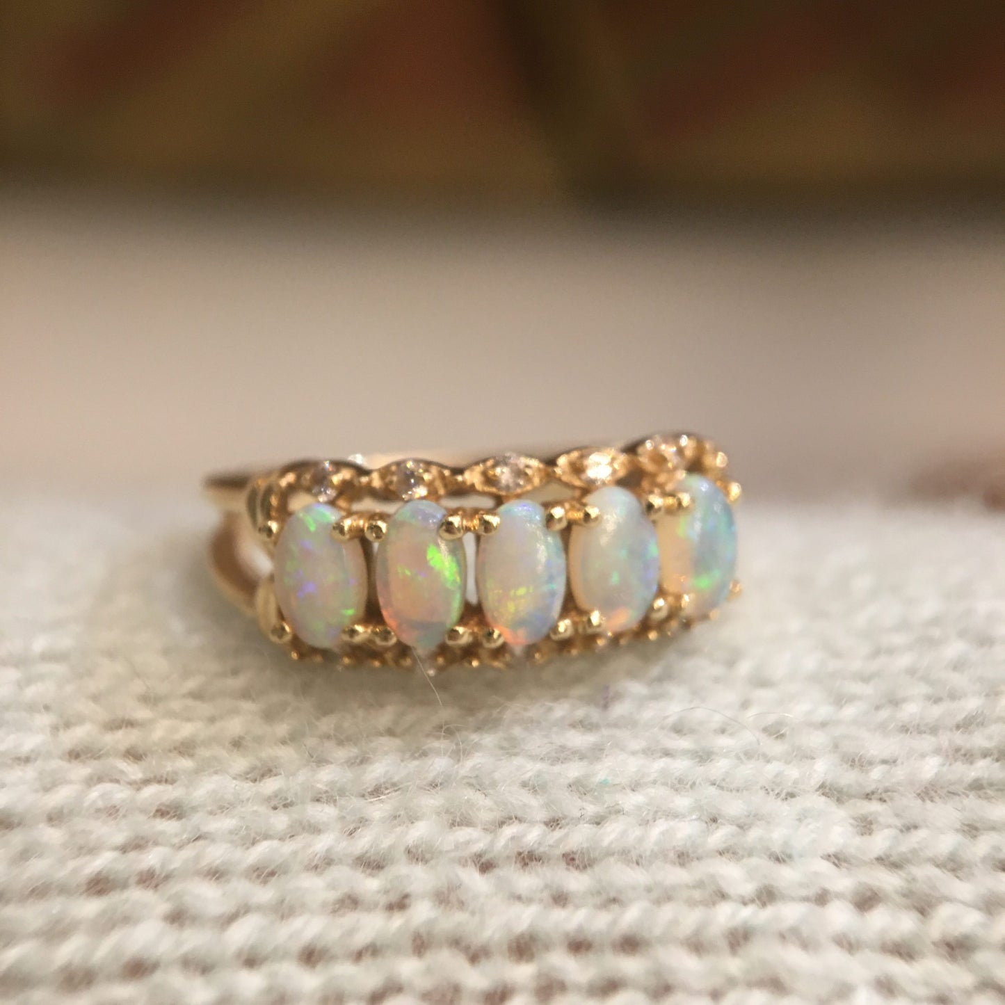 Cabochon Cut Opal & Diamond Ring in Yellow Gold