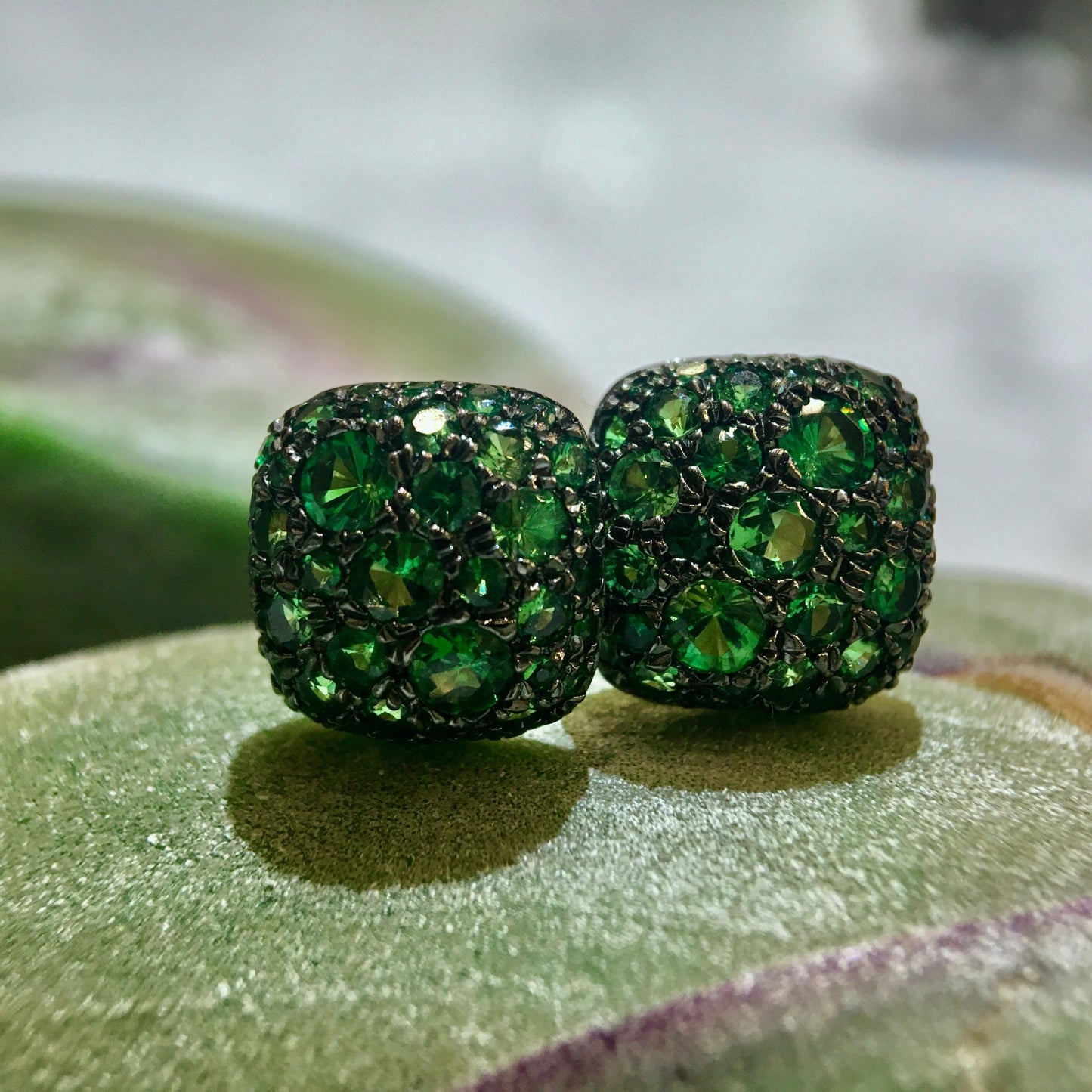 1.18 Tsavorite Garnet Pave Cluster Earring Studs in 14k Yellow Gold