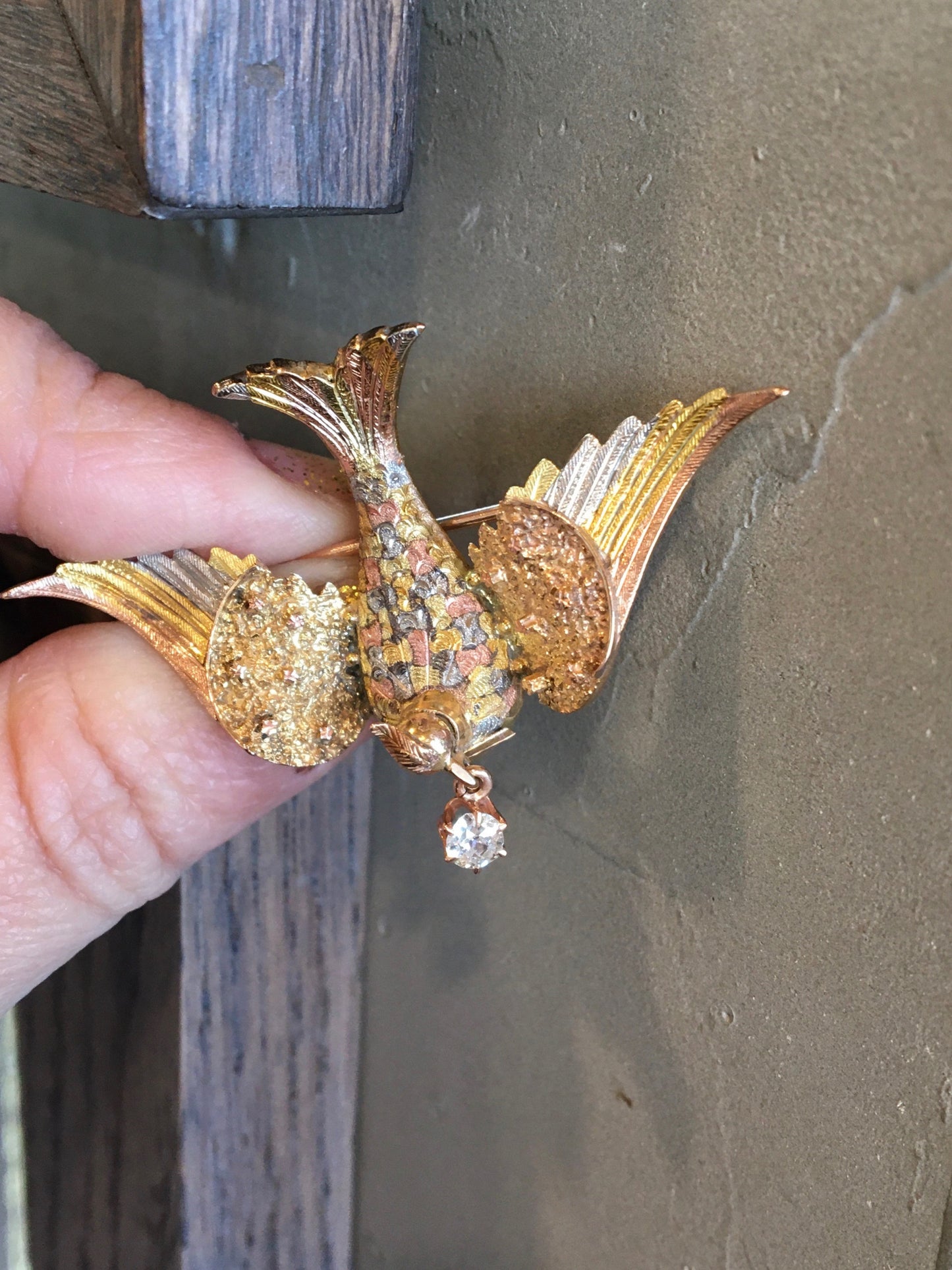 Victorian Swallow Pendant in 14k Yellow & Rose Gold