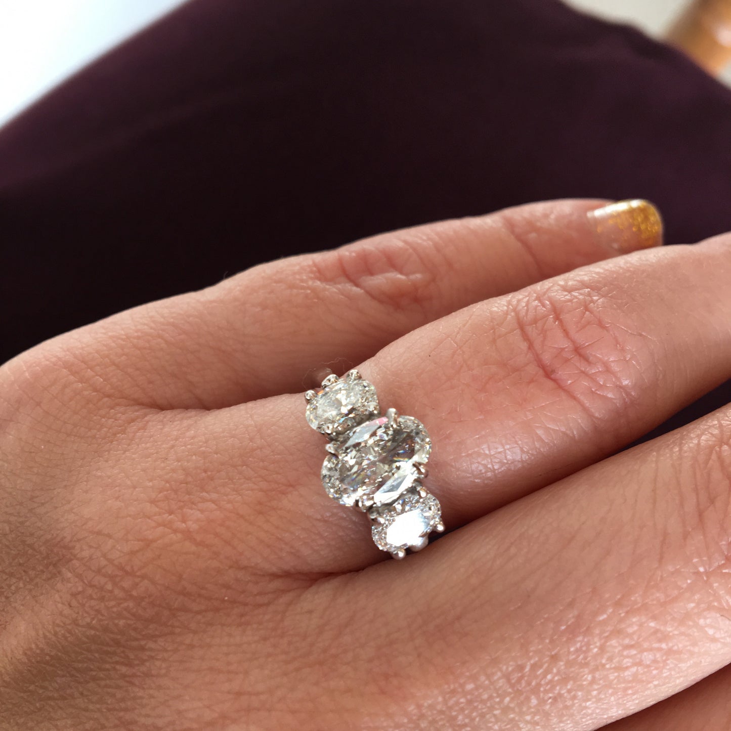 Three Stone Oval Engagement Ring in White Gold