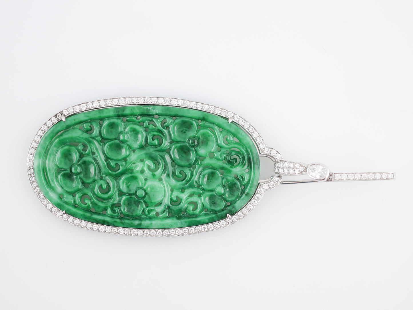 Jade Carved Earrings Modern 1.87 Round Brilliant Cut Diamond in Platinum