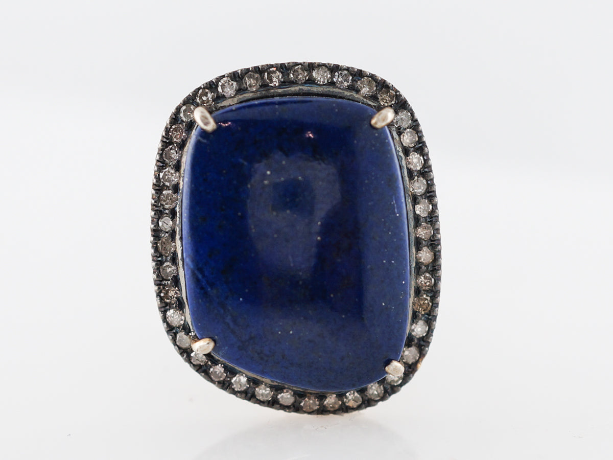 Halo Style Earrings w/ Lapis & Diamonds in Sterling Silver