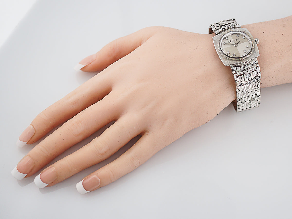 Lucien Piccard Watch Mid-Century 1.08 Transitional Cut Diamond in 14k White Gold