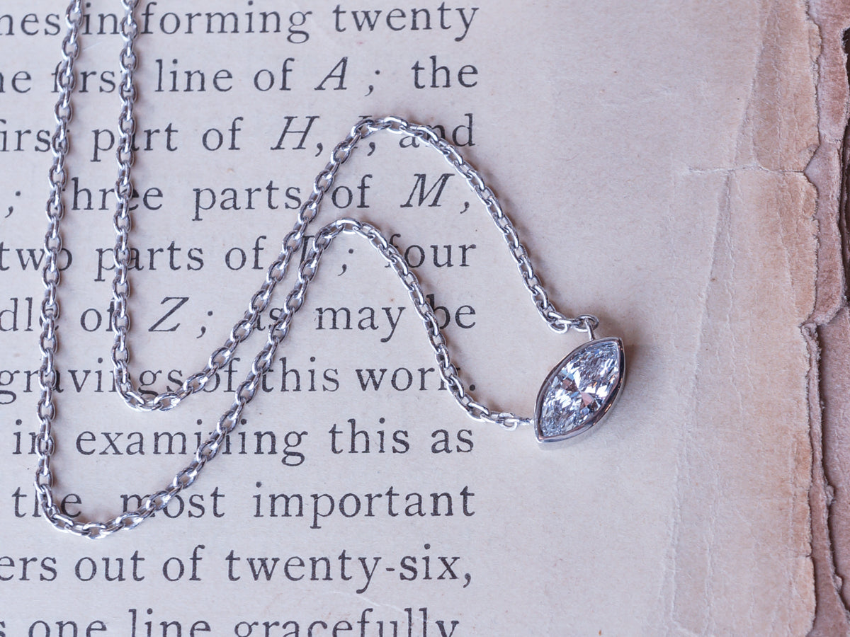 Marquise Cut Bezel Diamond Necklace in 14K White Gold