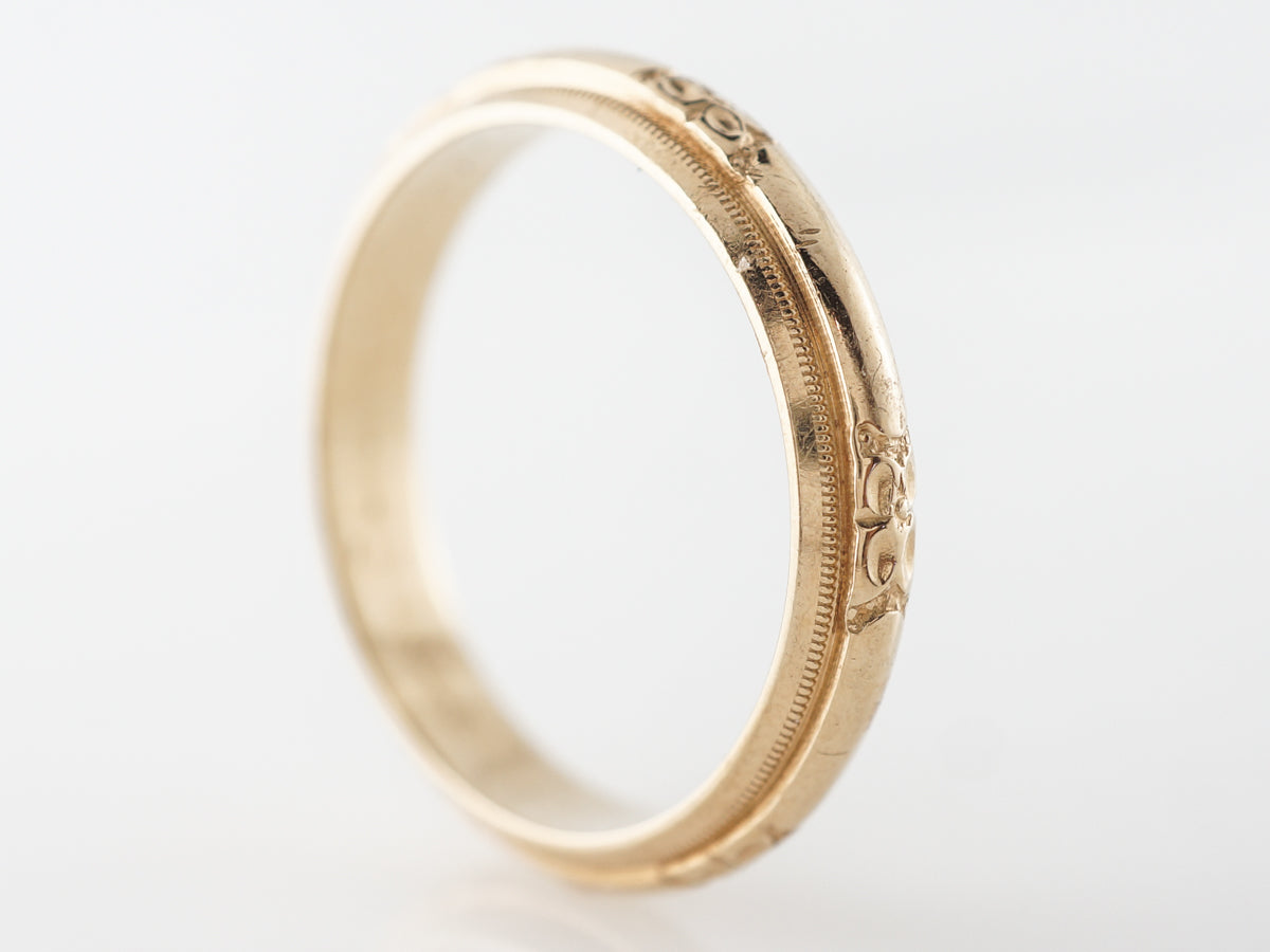 Men's Art Deco Wedding Band w/ Orange Blossoms in 14k Yellow Gold