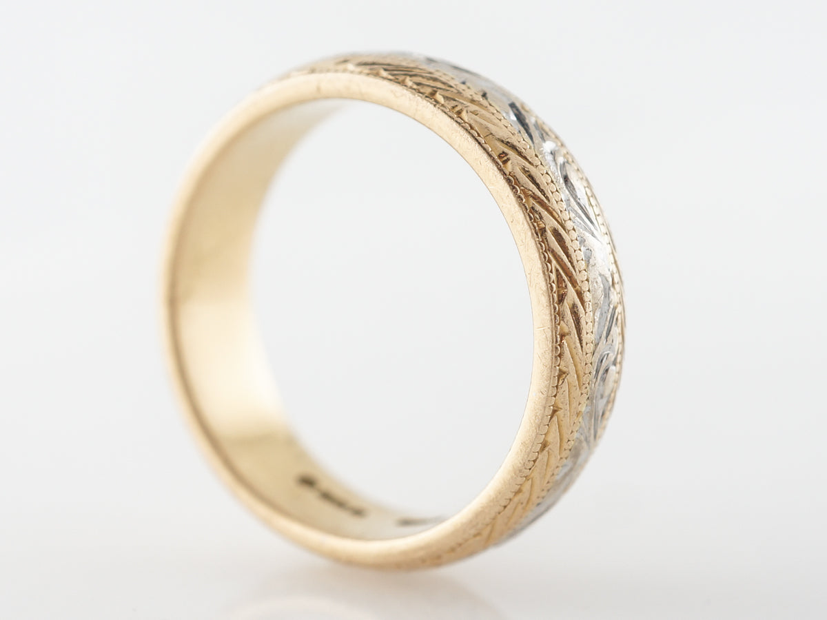 Men's Engraved Wedding Band in 14k Yellow & White Gold