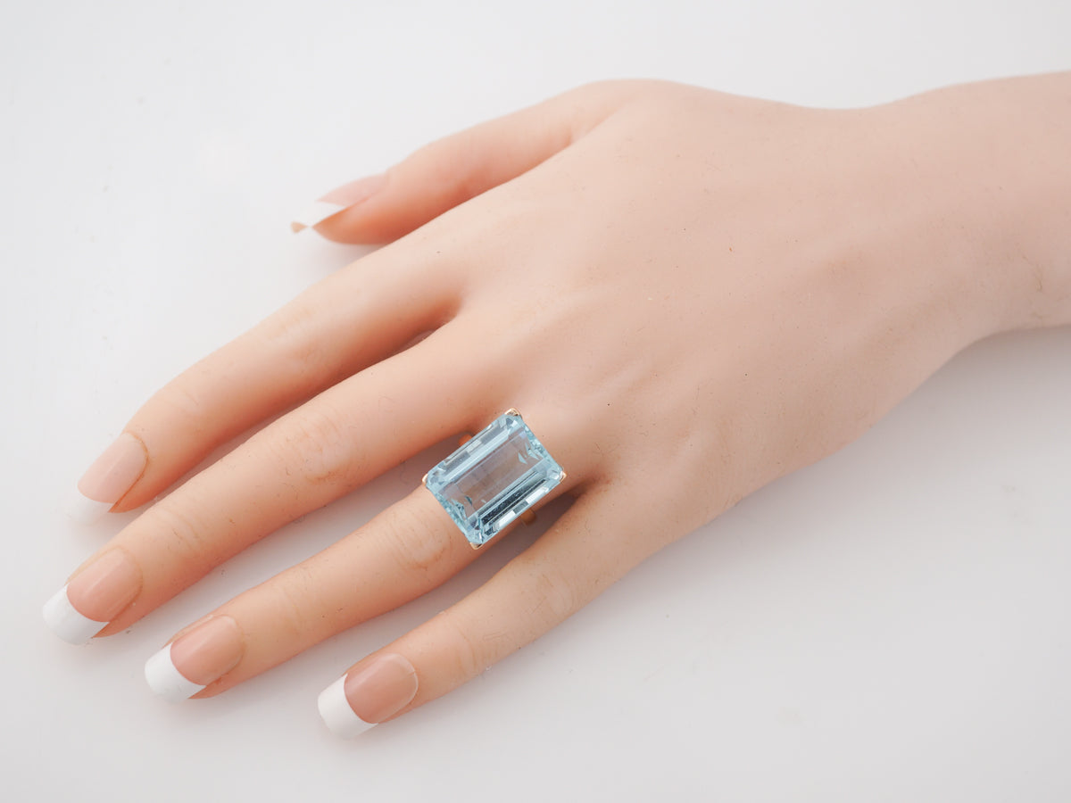 1950's Emerald Cut Aquamarine Cocktail Ring in Rose Gold