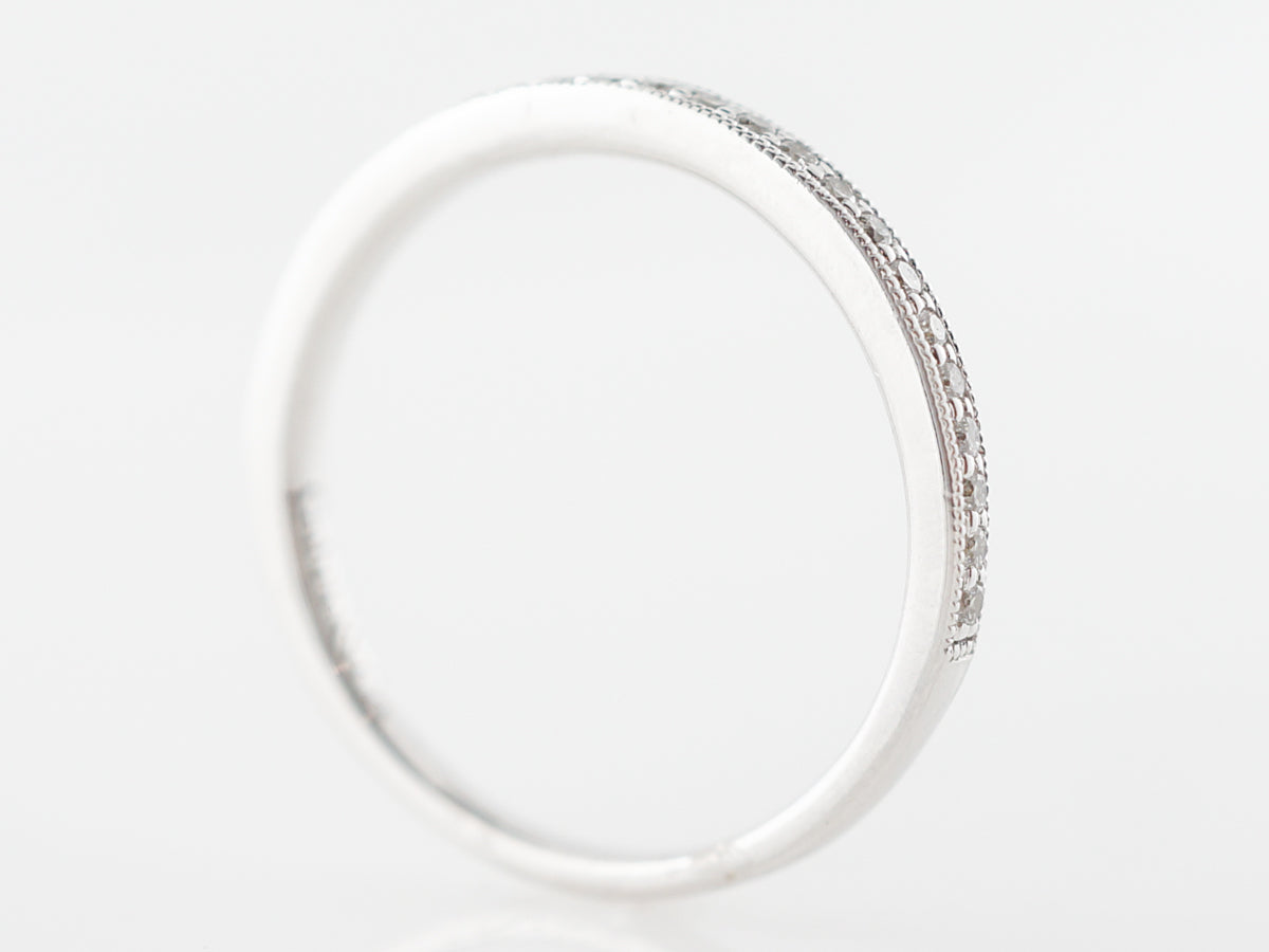 Thin Milgrain Diamond Wedding Band in 14k White Gold