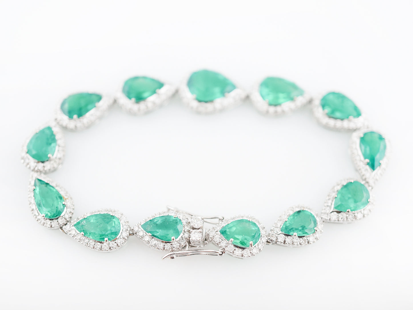 Modern Bracelet 14.79 Pear Cut Emeralds in 18K White Gold