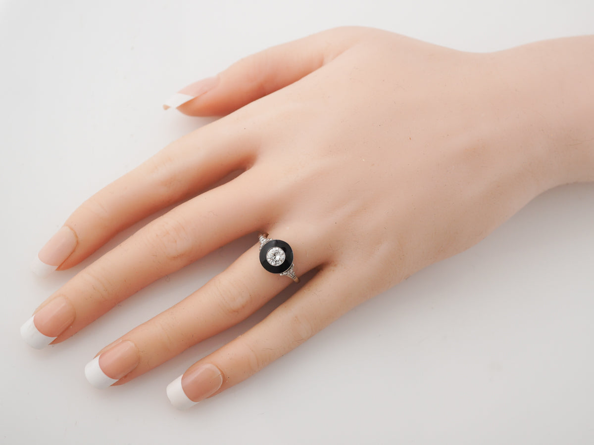 Diamond & Black Enamel Ring in Platinum