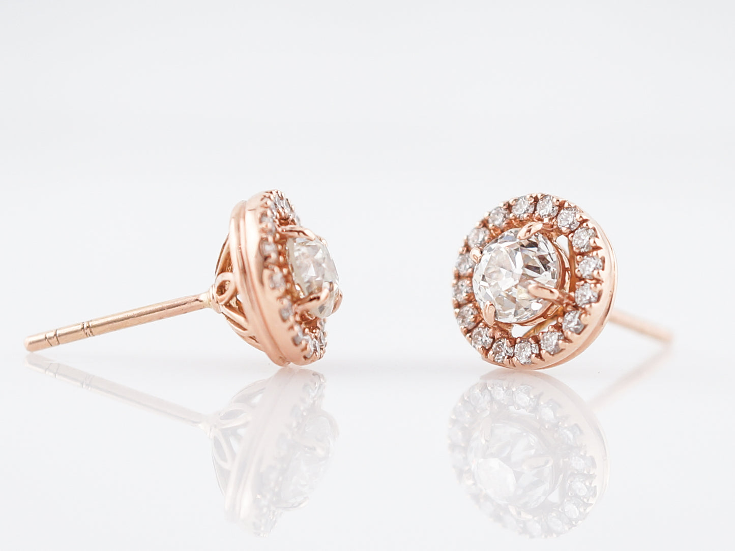 Earrings Modern 1.66 Old European Cut Diamonds in 14k Rose Gold