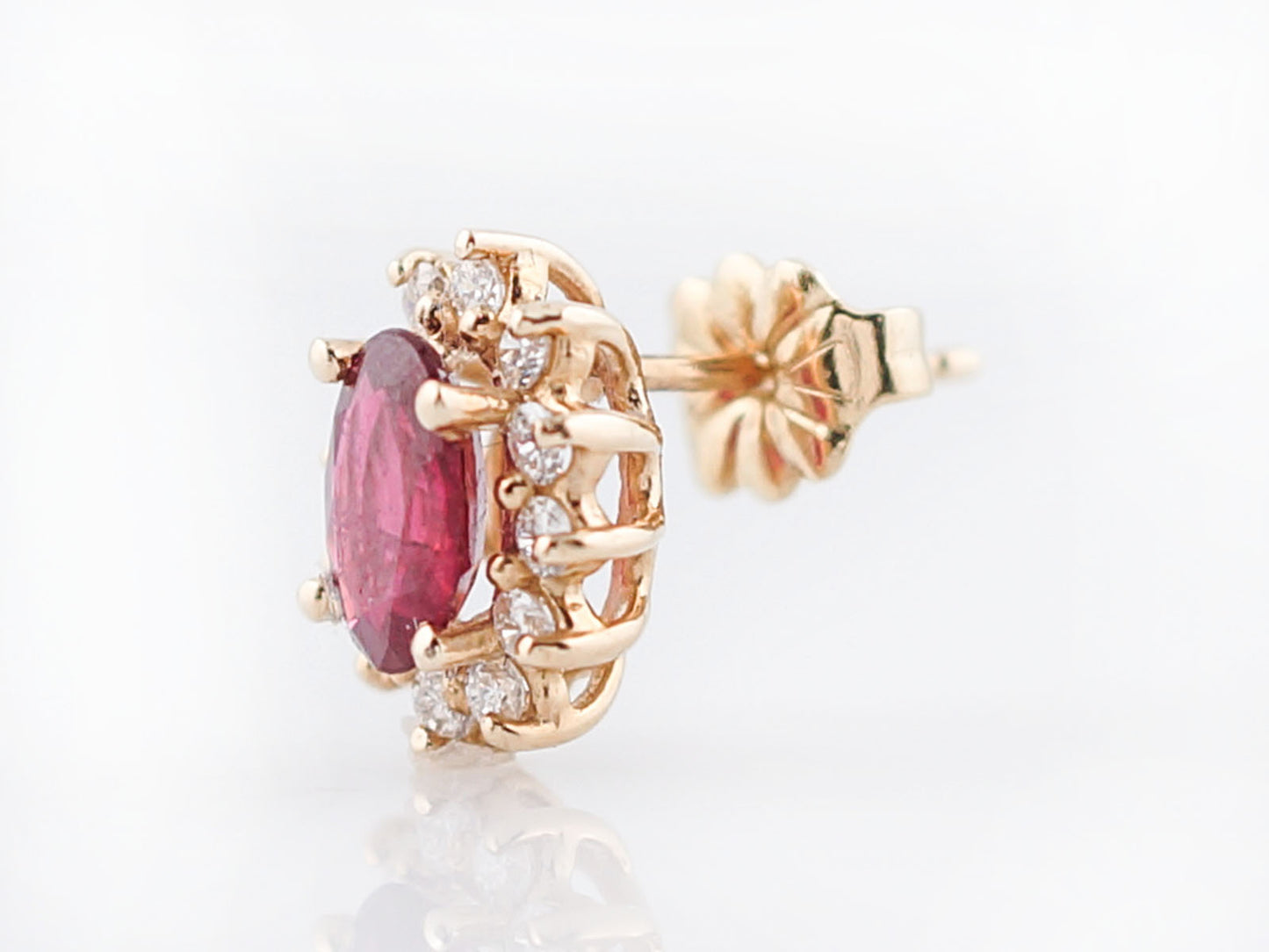 Modern Earrings 1.48 Oval Cut Ruby & .40 Round Brilliant Cut Diamonds in 14k Yellow Gold