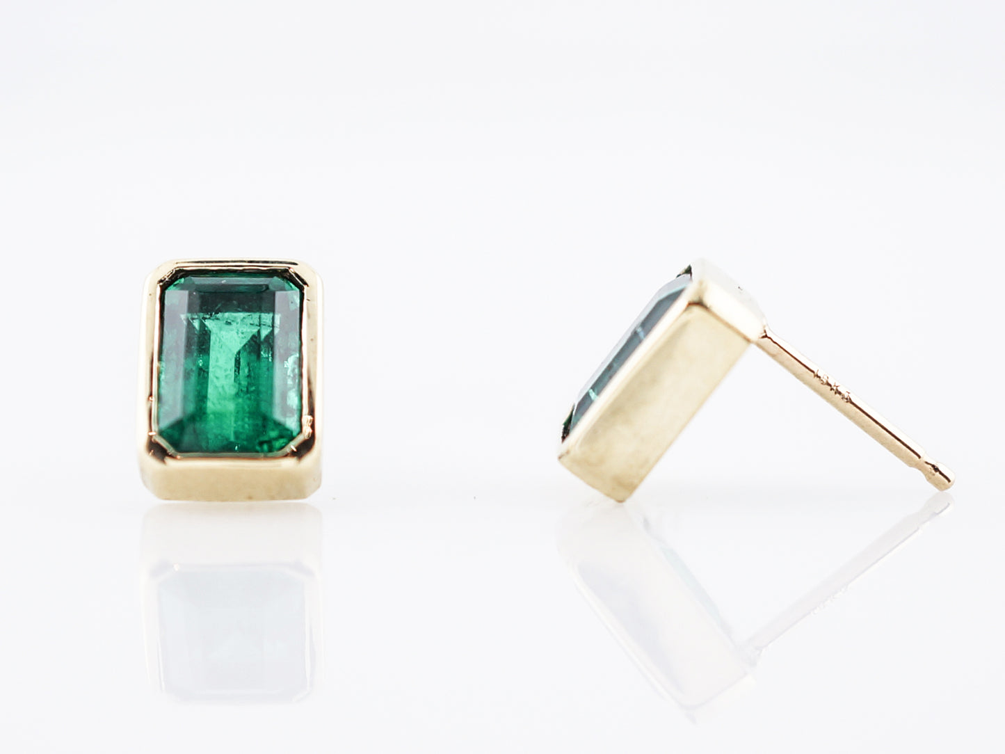 Modern Earrings 1.78 Emerald Cut Emeralds in 18k Yellow Gold