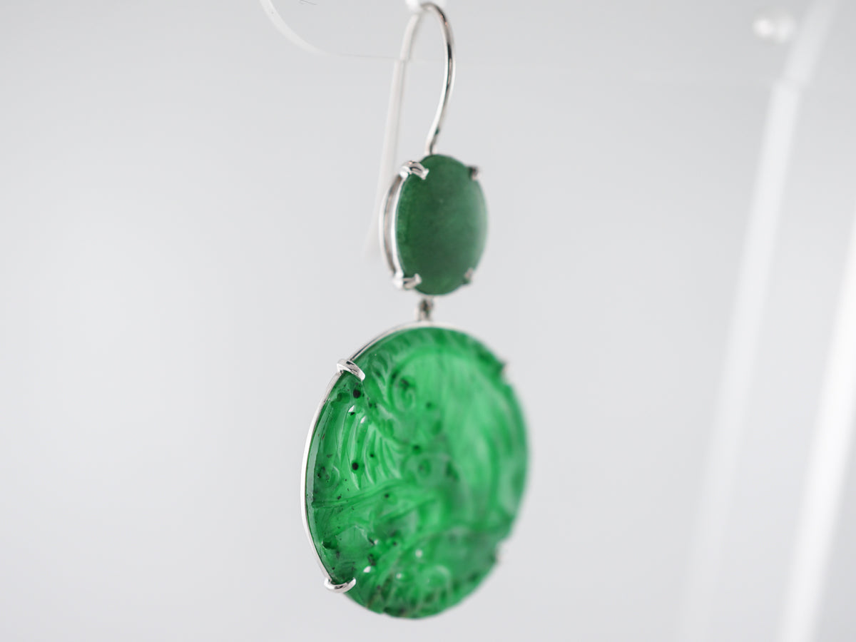Earrings Modern Cabochon Cut Jade in 14k White Gold