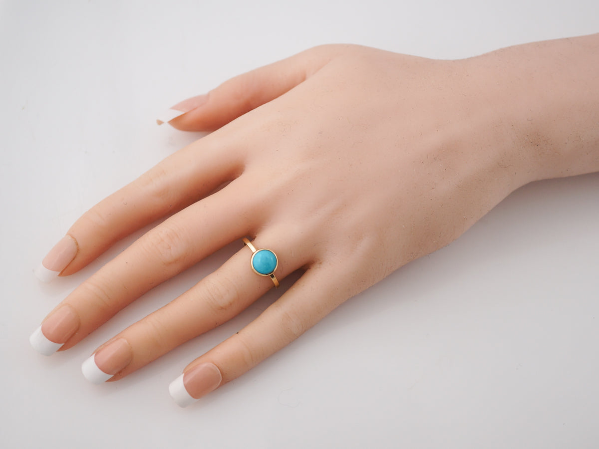 Modern Right Hand Ring 1.98 Cabochon Cut Turquoise in 14k Yellow Gold