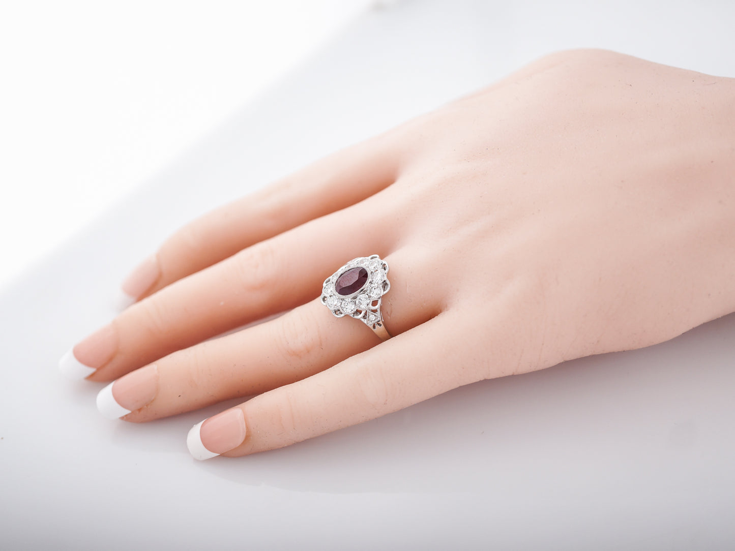 Right Hand Ring Modern 1.39 Oval Cut Ruby in Platinum