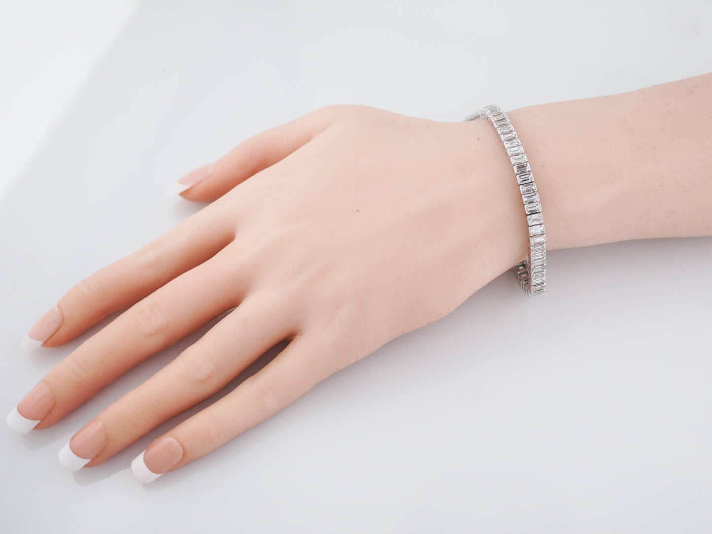 Modern Straight Line Bracelet 12.91 Emerald Cut Diamonds in Platinum