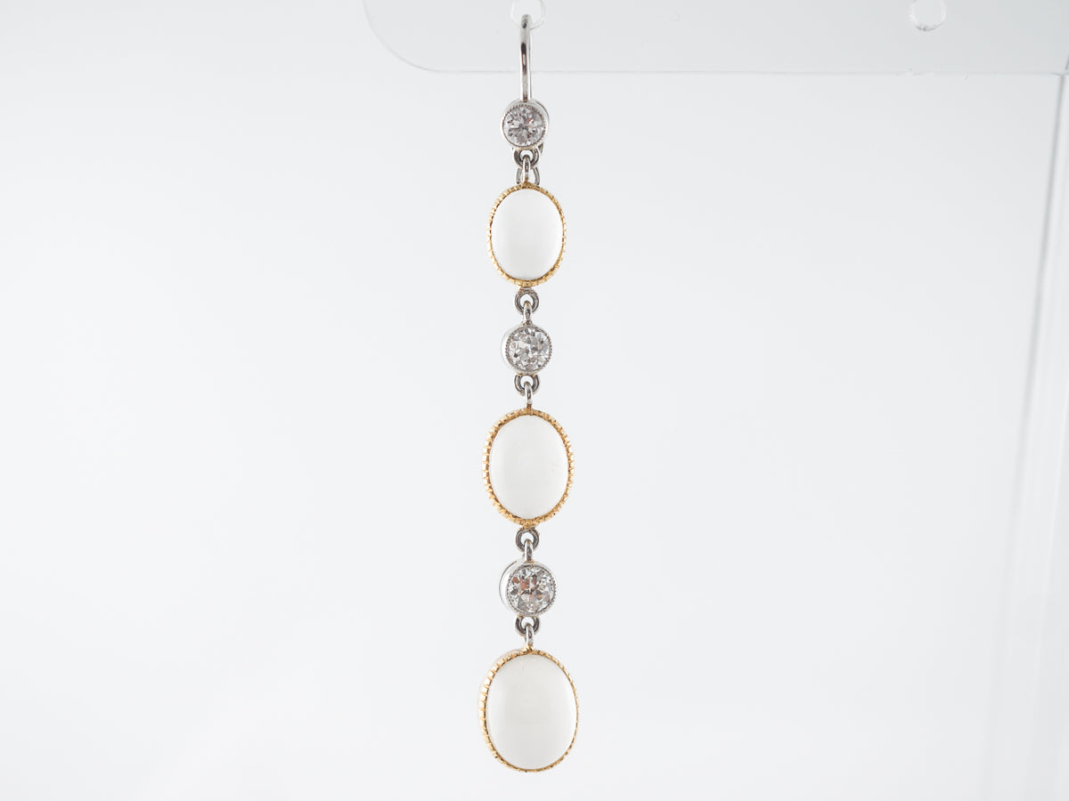Moonstone & Diamond Earrings in White & Yellow Gold
