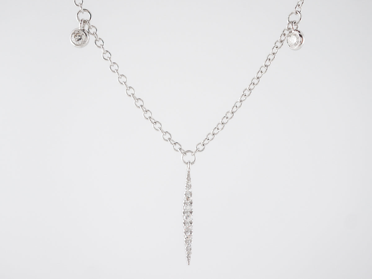 Vintage Style Art Deco Round Brilliant & Single Cut Diamond Necklace in White Gold