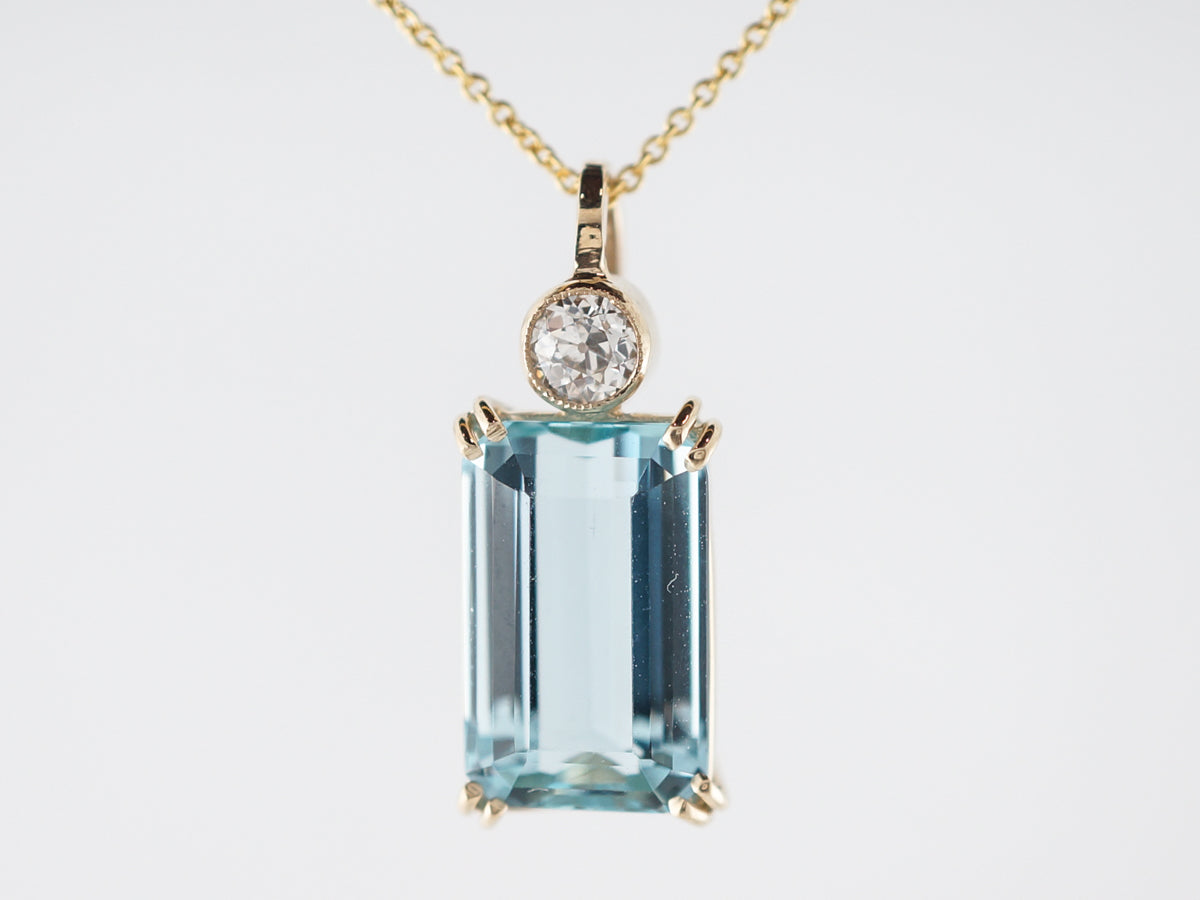 Necklace Modern 5.26 Emerald Cut Aquamarine in 14k Yellow Gold