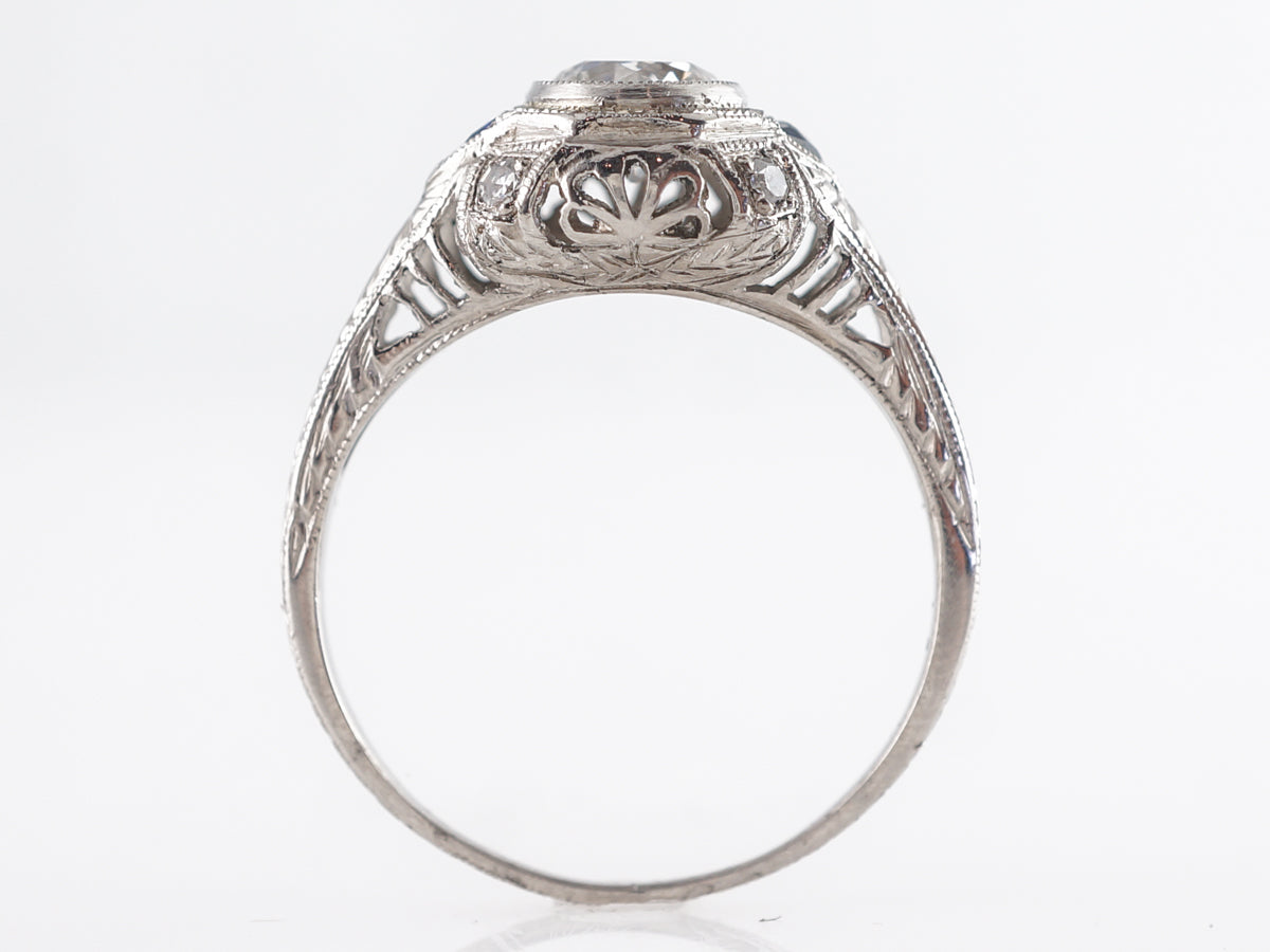 Deco European Cut Diamond Engagement Ring w/ Sapphires